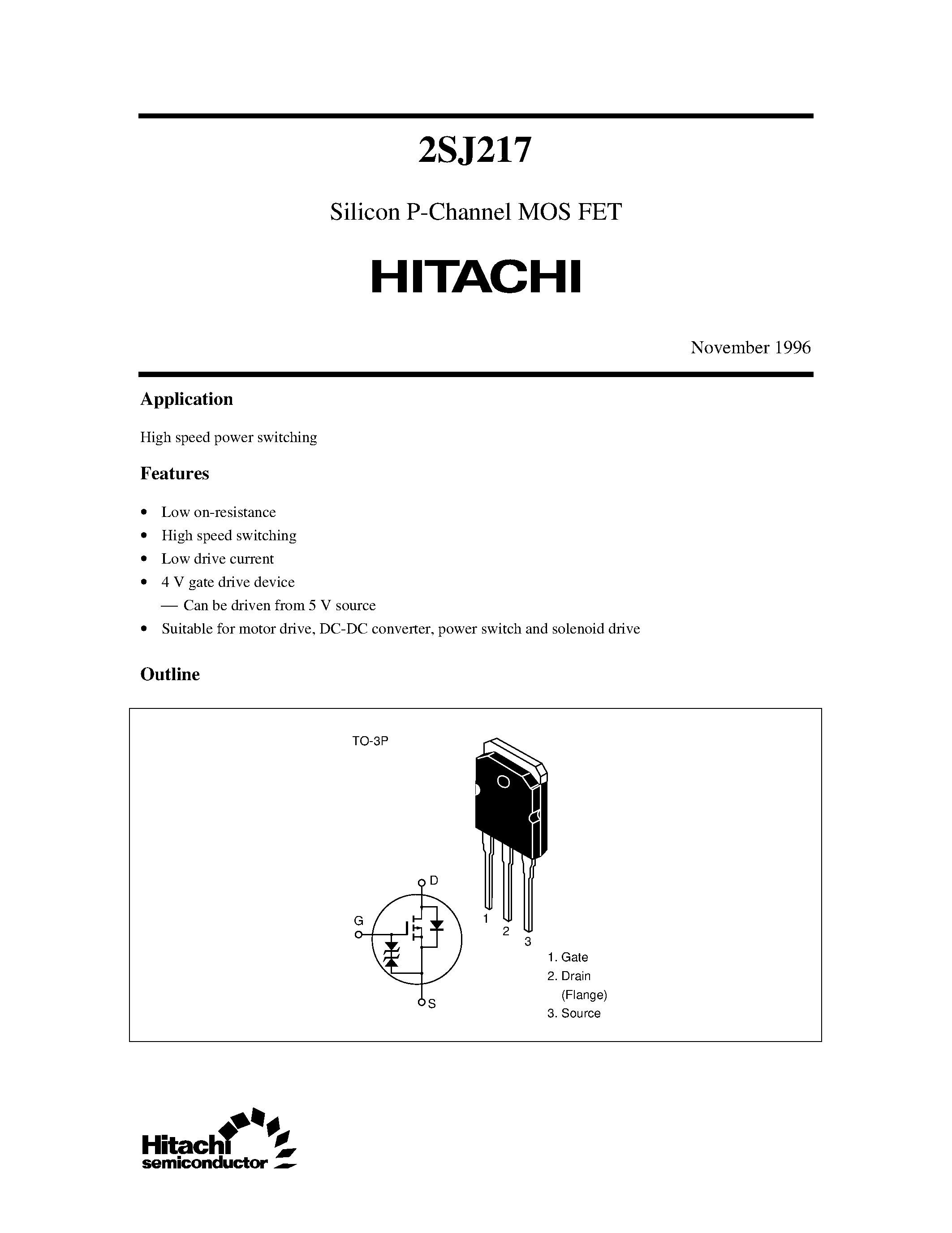 Datasheet 2SJ217 - Silicon P-Channel MOS FET page 1