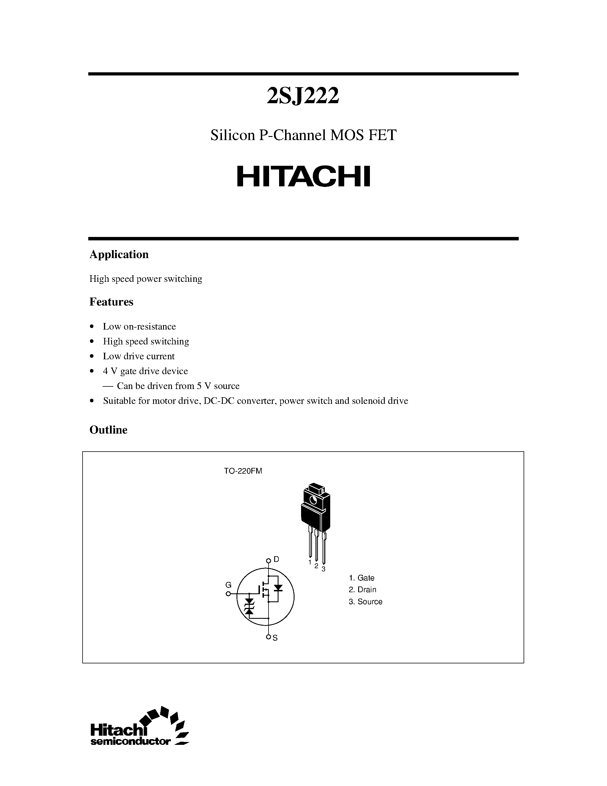 Даташит 2SJ222 - Silicon P-Channel MOS FET страница 1