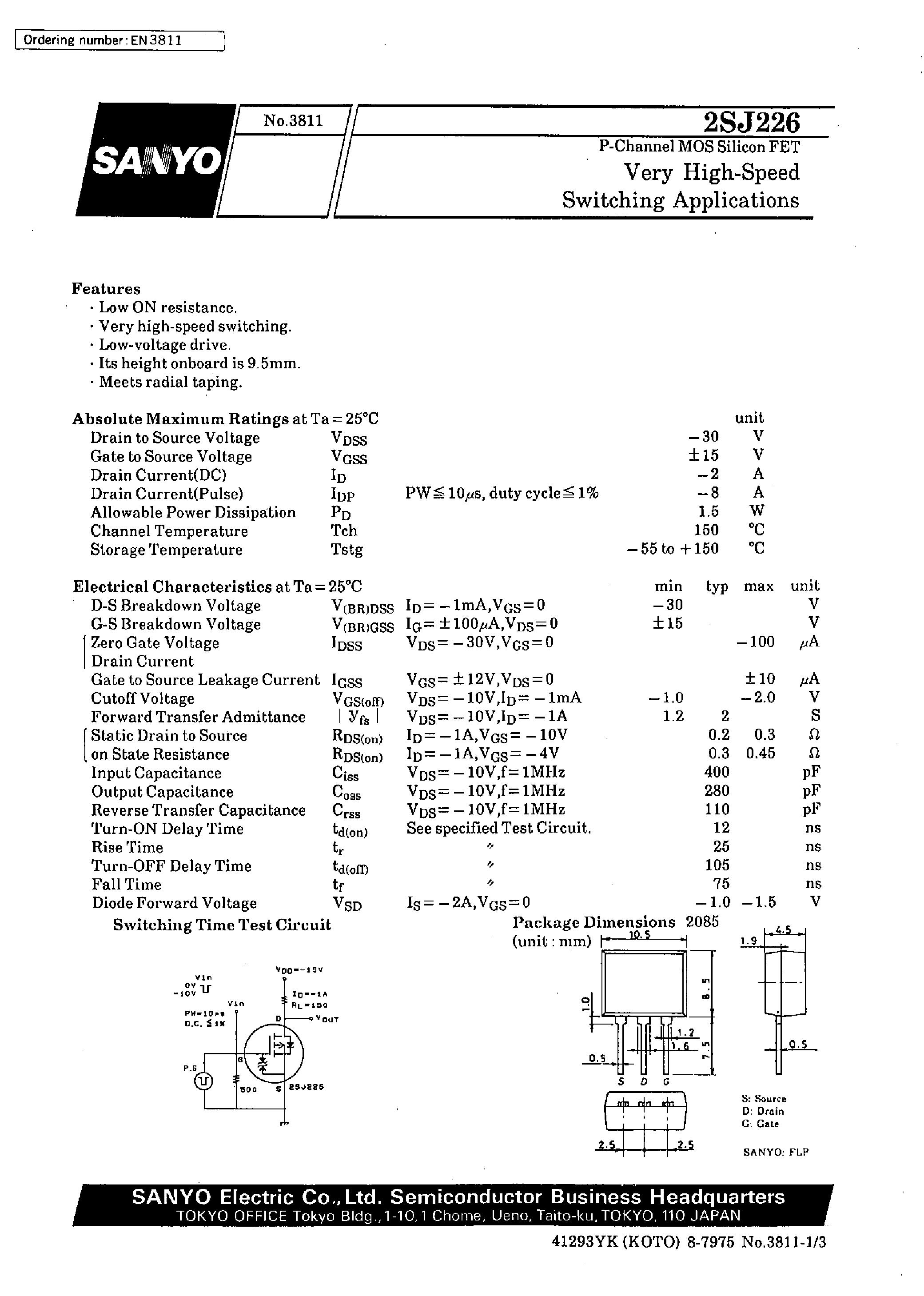 Даташит 2SJ226 - Very High-Speed Switching Applications страница 1