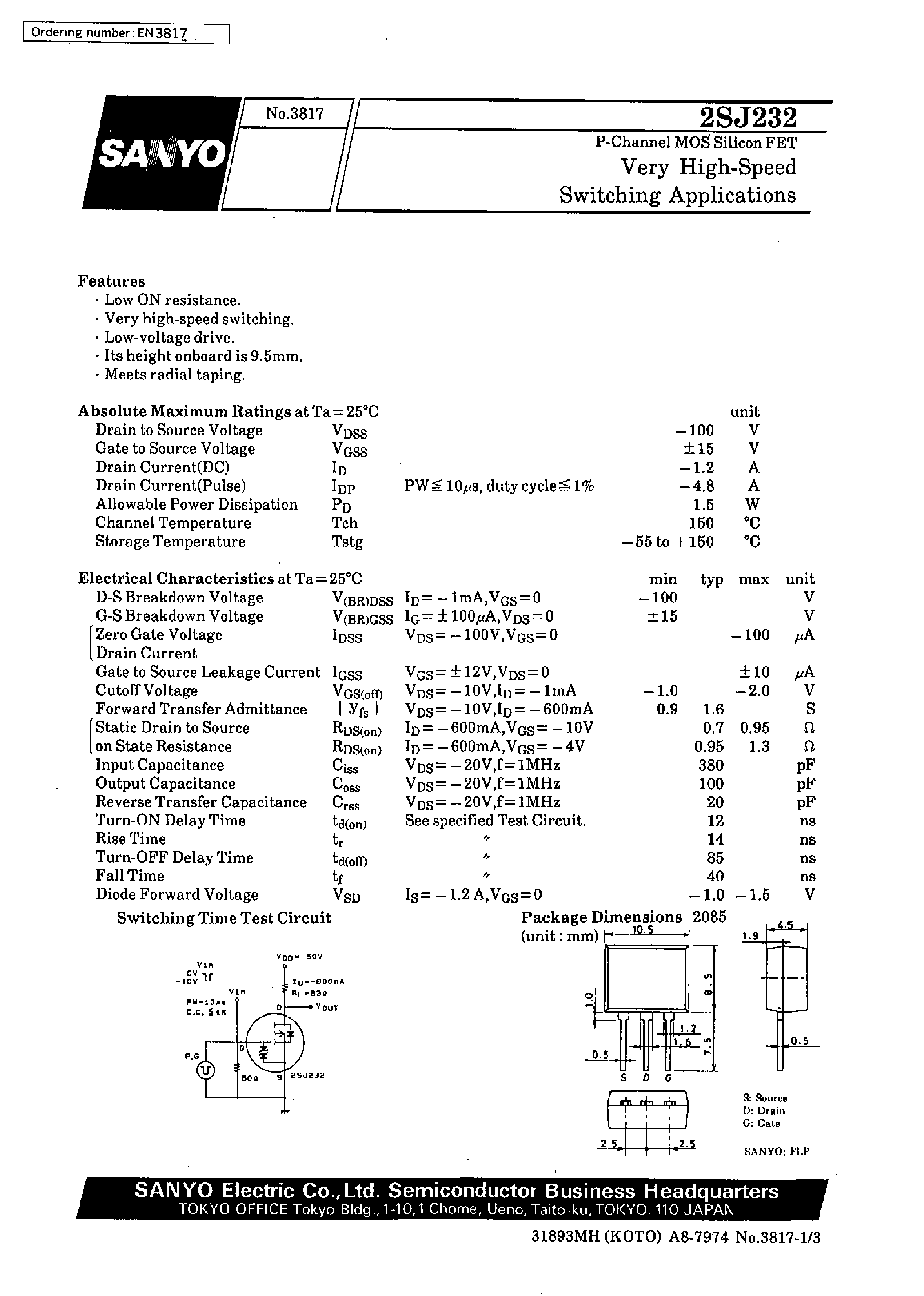 Даташит 2SJ232 - Very High-Speed Switching Applications страница 1