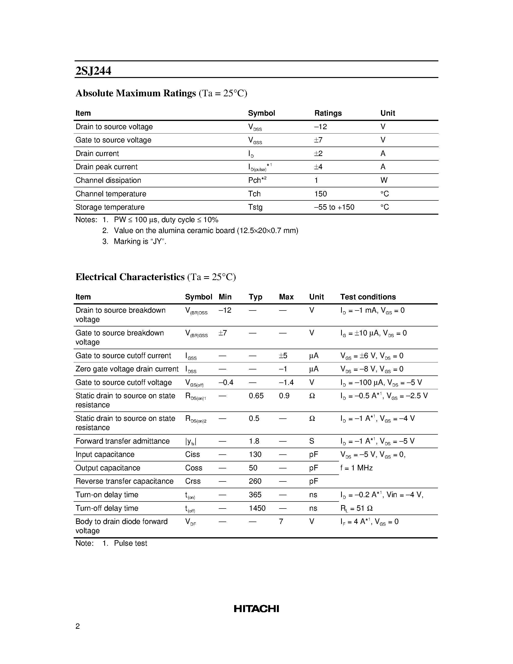 Даташит 2SJ244 - Silicon P-Channel MOS FET страница 2