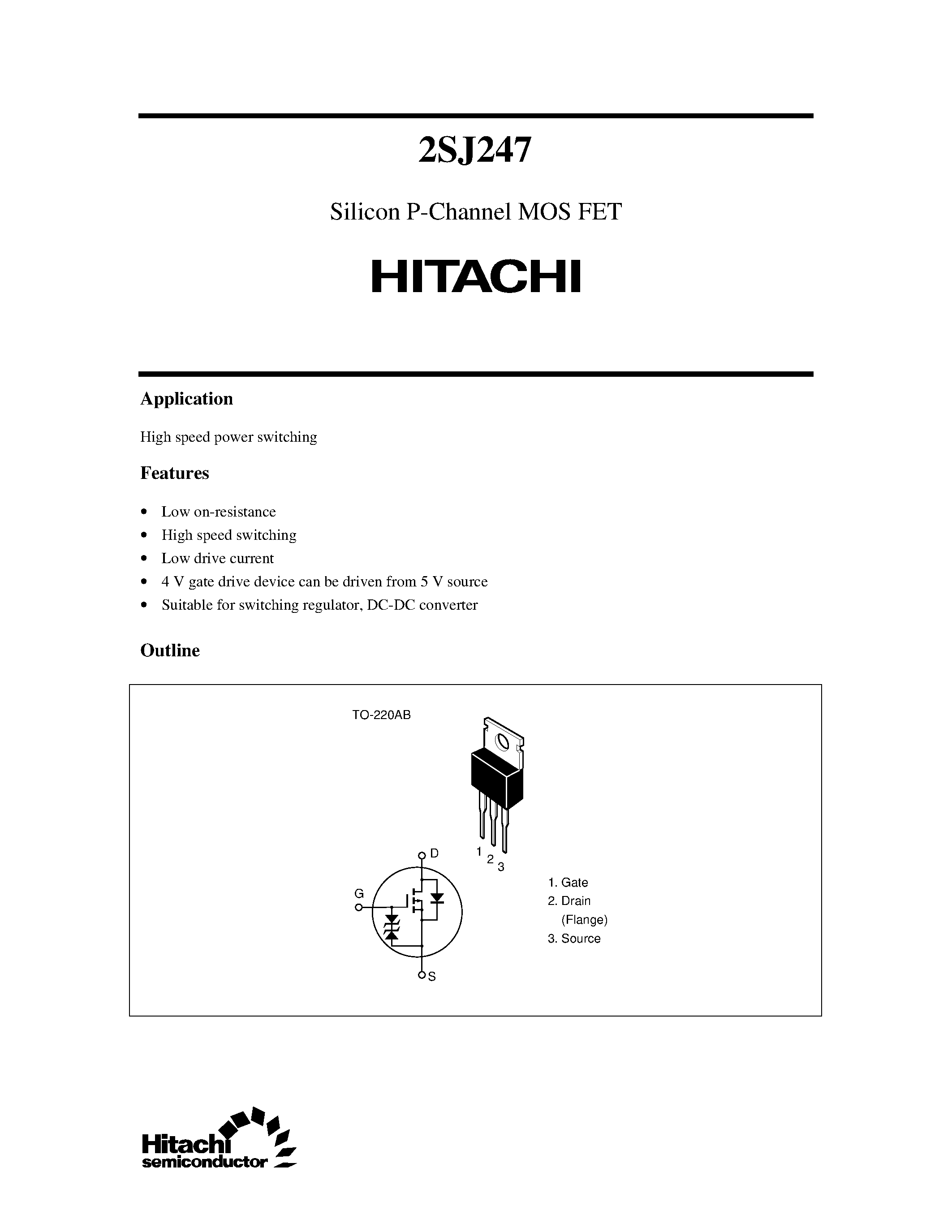 Даташит 2SJ247 - Silicon P-Channel MOS FET страница 1