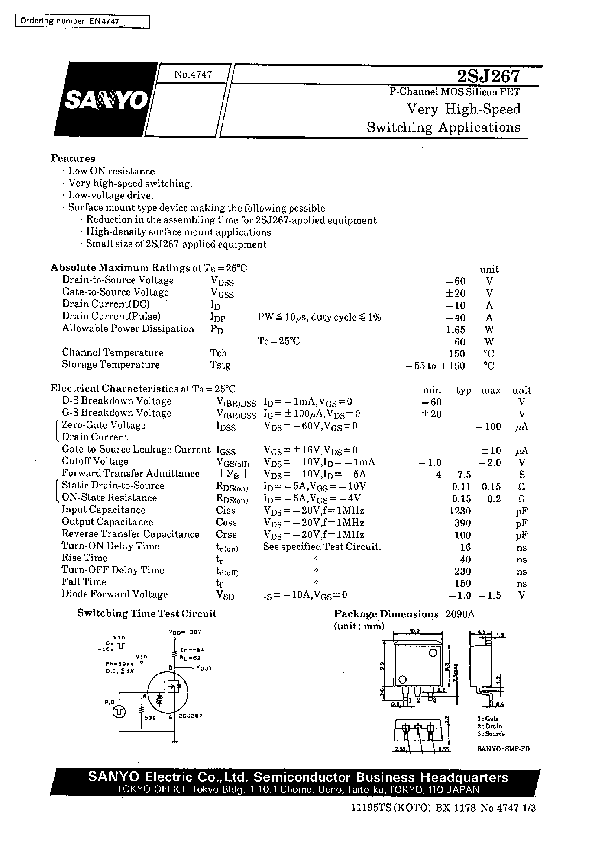 Даташит 2SJ267 - Very High-Speed Switching Applications страница 1