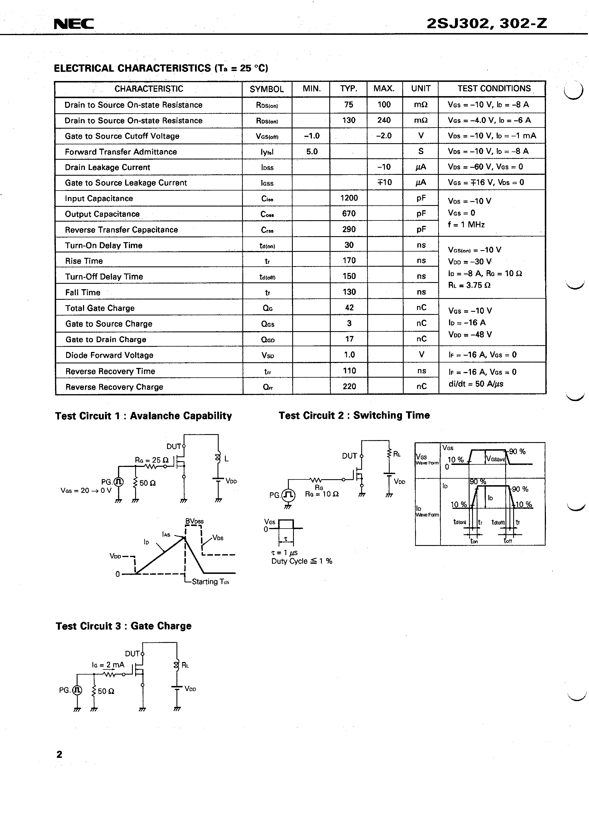 Даташит 2SJ302 - SWITCHING P-CHANNEL POWER MOS FET INDUSTRIAL USE страница 2