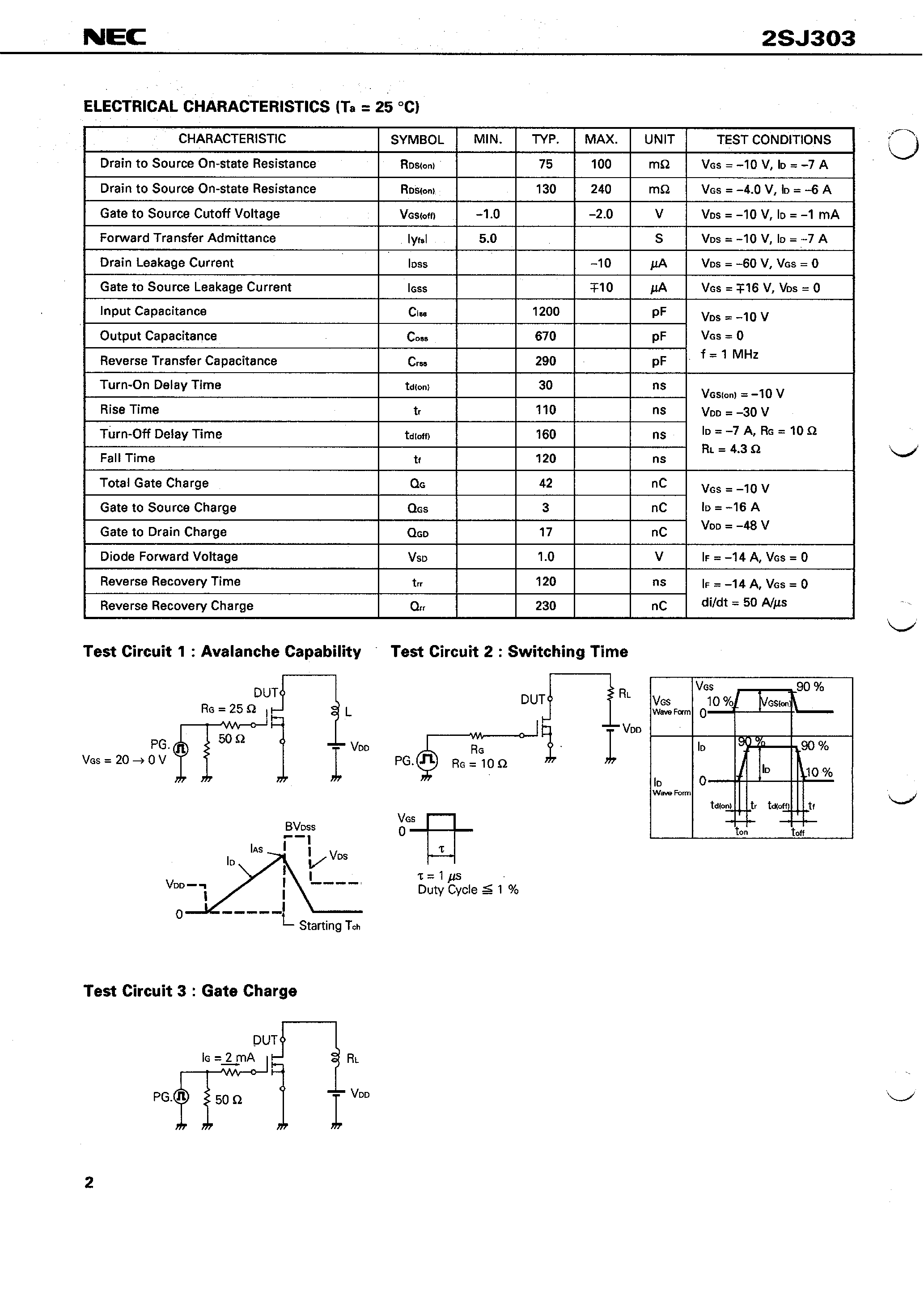 Даташит 2SJ303 - SWITCHING P-CHANNEL POWER MOS FET INDUSTRIAL USE страница 2