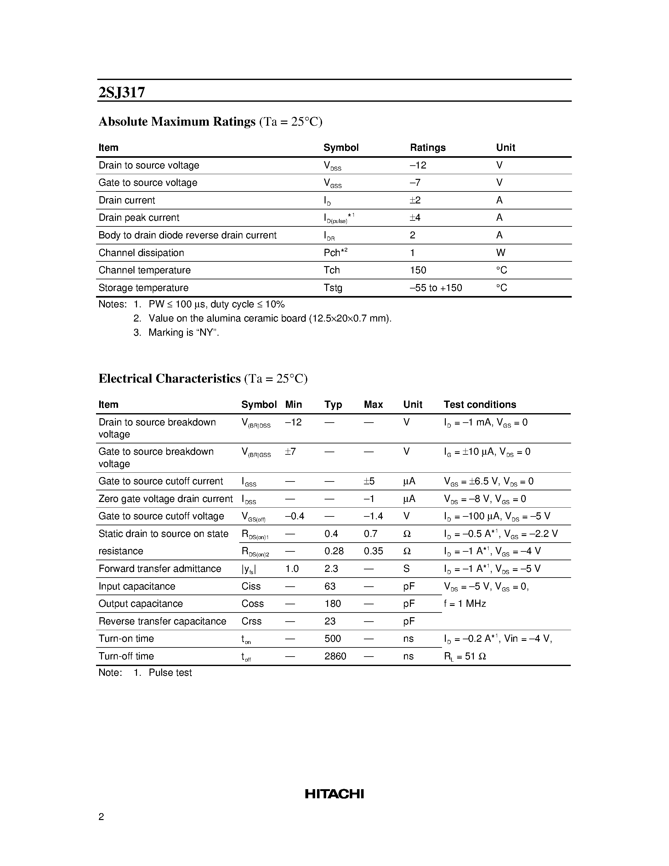 Даташит 2SJ317 - Silicon P-Channel MOS FET страница 2