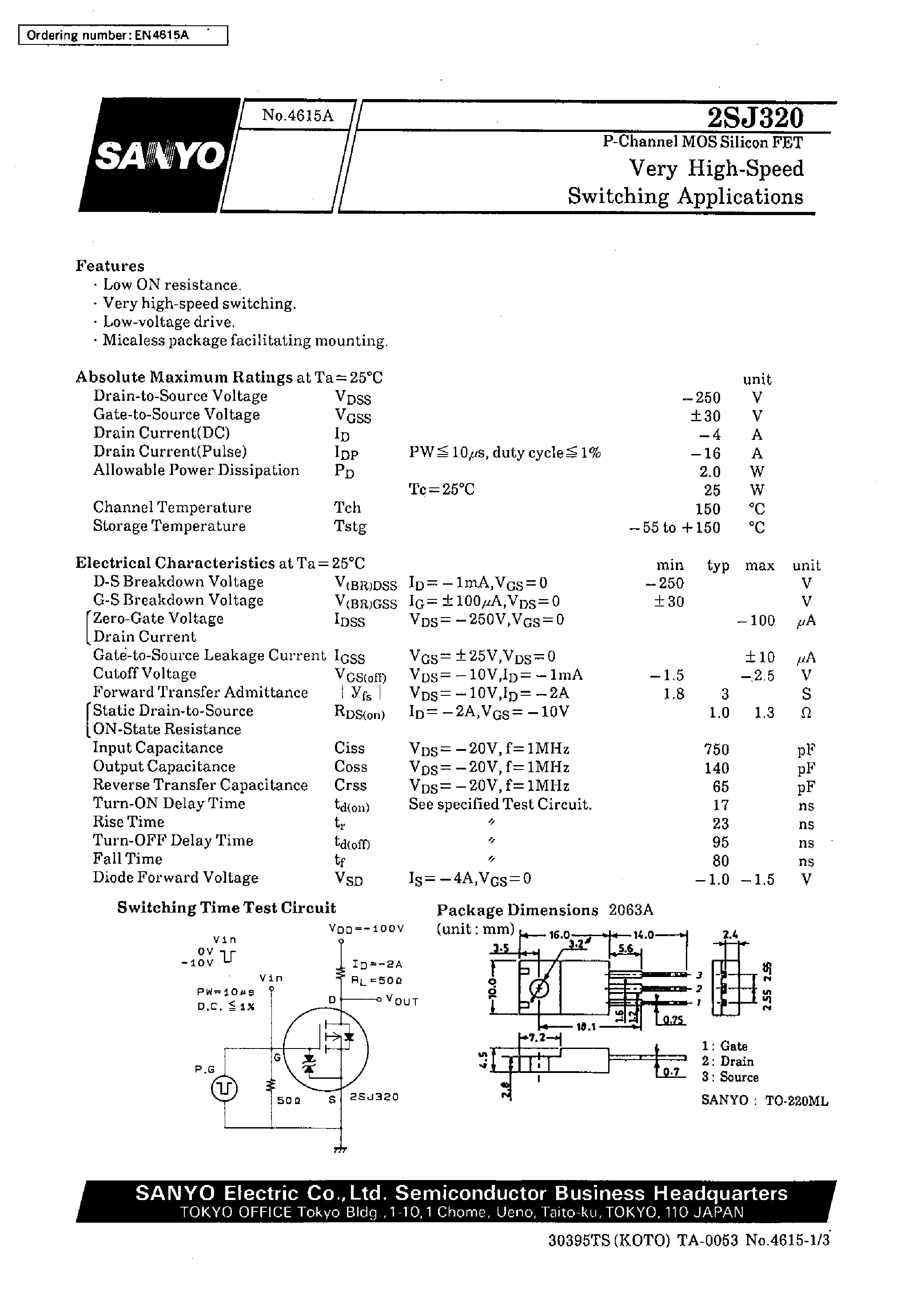 Даташит 2SJ320 - Very High-Speed Switching Applications страница 1