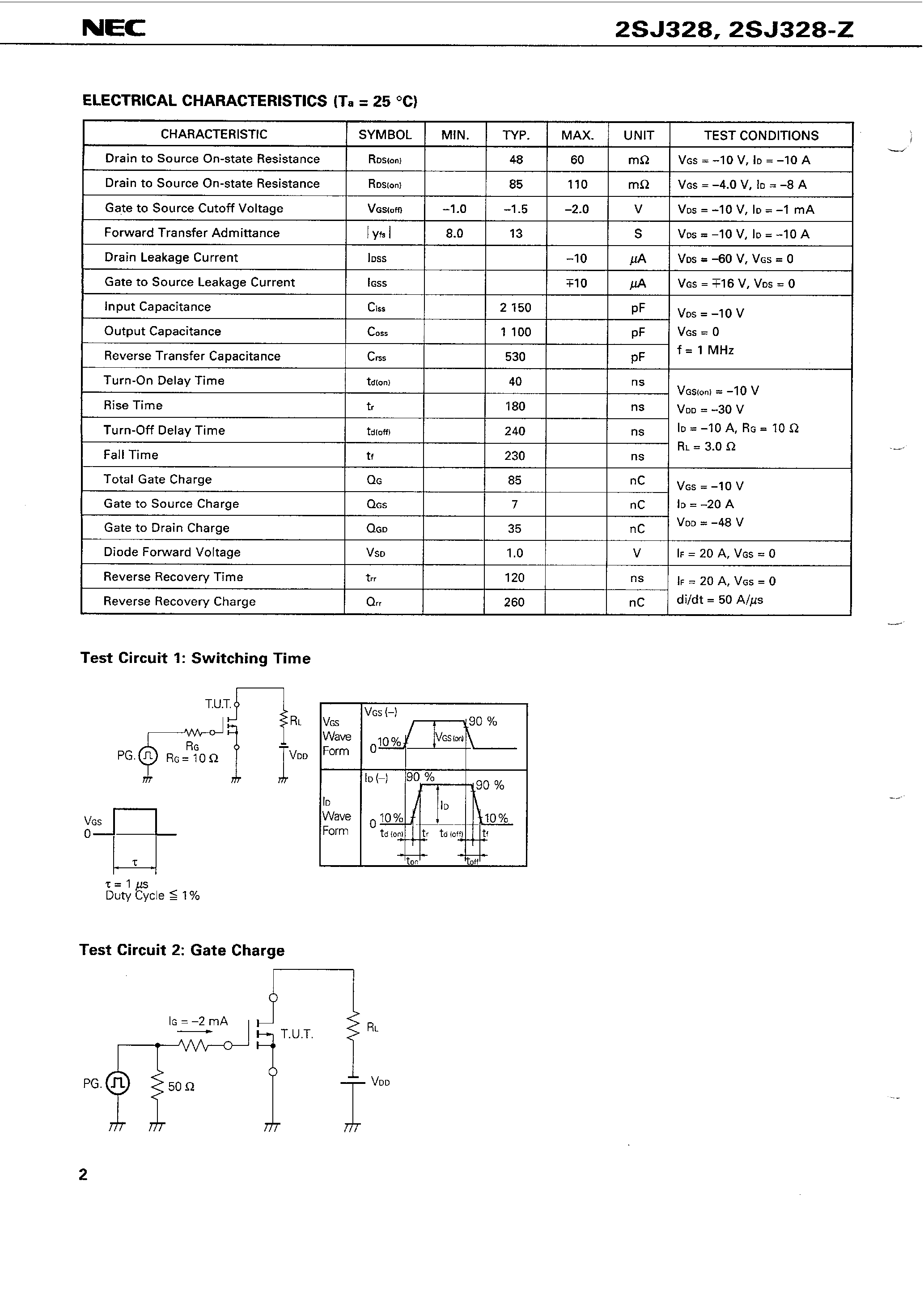 Даташит 2SJ328 - SWITCHING P-CHANNEL POWER MOS FET INDUSTRIAL USE страница 2