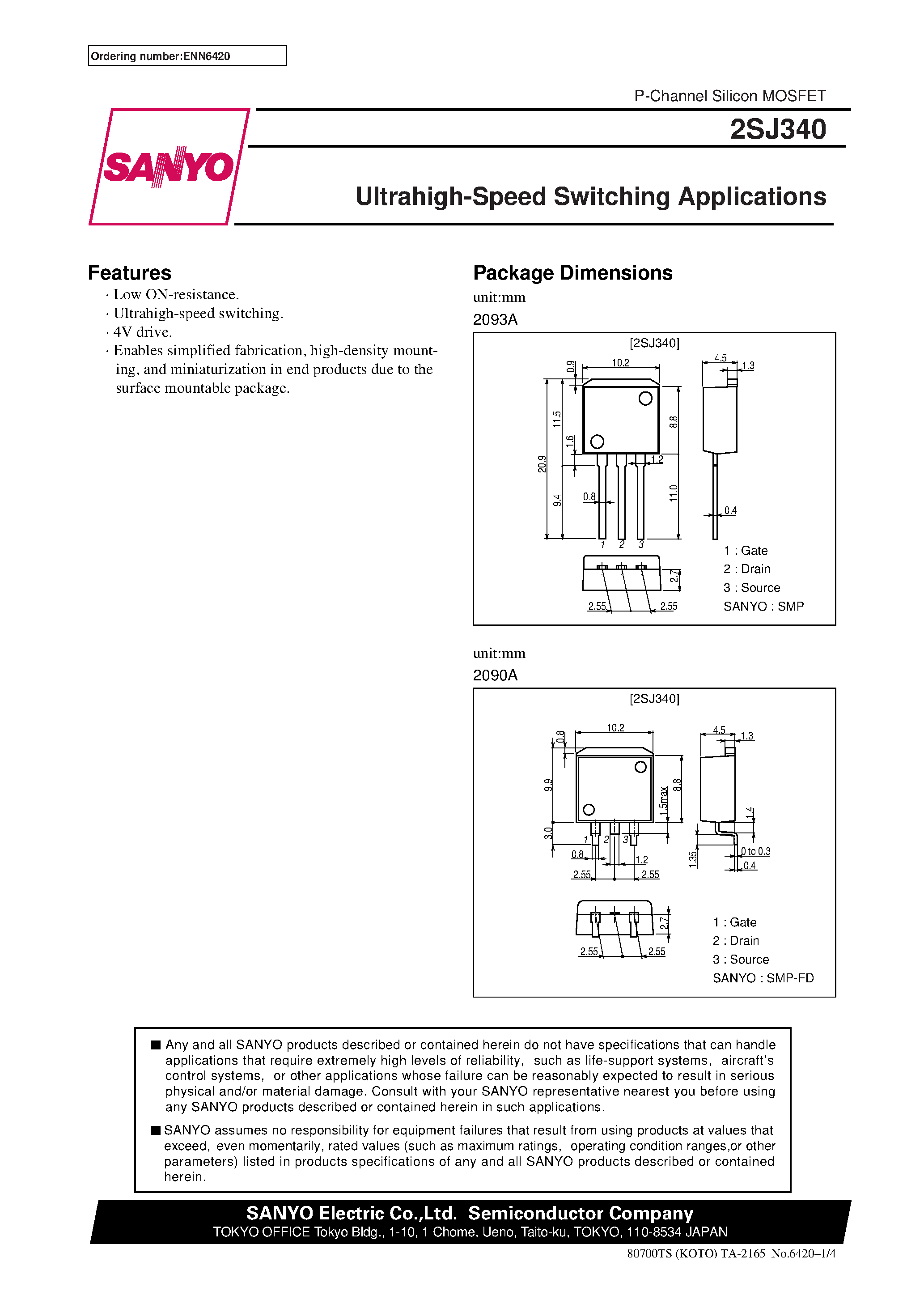 Даташит 2SJ340 - Ultrahigh-Speed Switching Applications страница 1