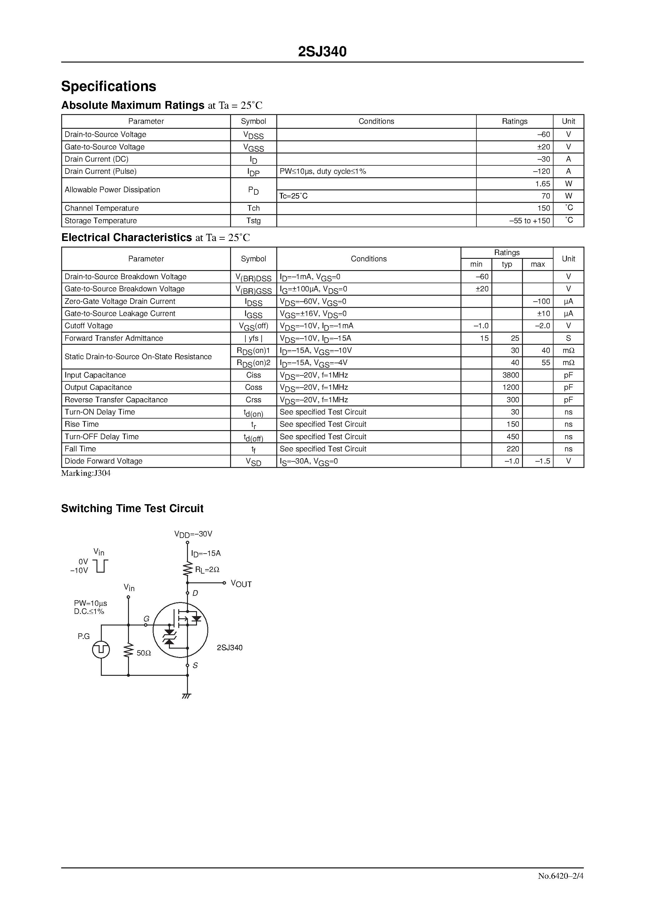 Даташит 2SJ340 - Ultrahigh-Speed Switching Applications страница 2