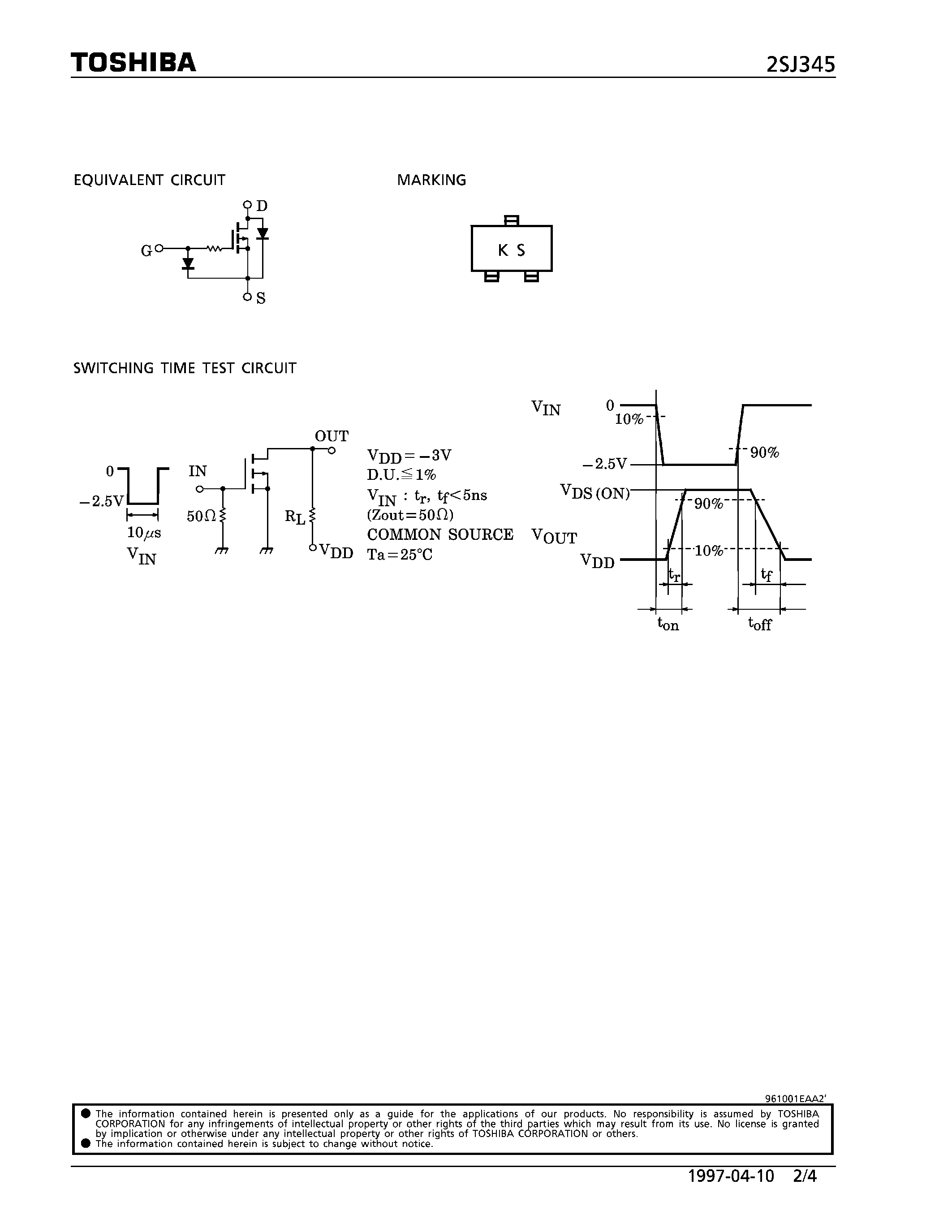 Даташит 2SJ345 - P CHANNEL MOS TYPE (HIGH SPEED SWITCHING/ ANAROG SWITCH APPLICATIONS) страница 2