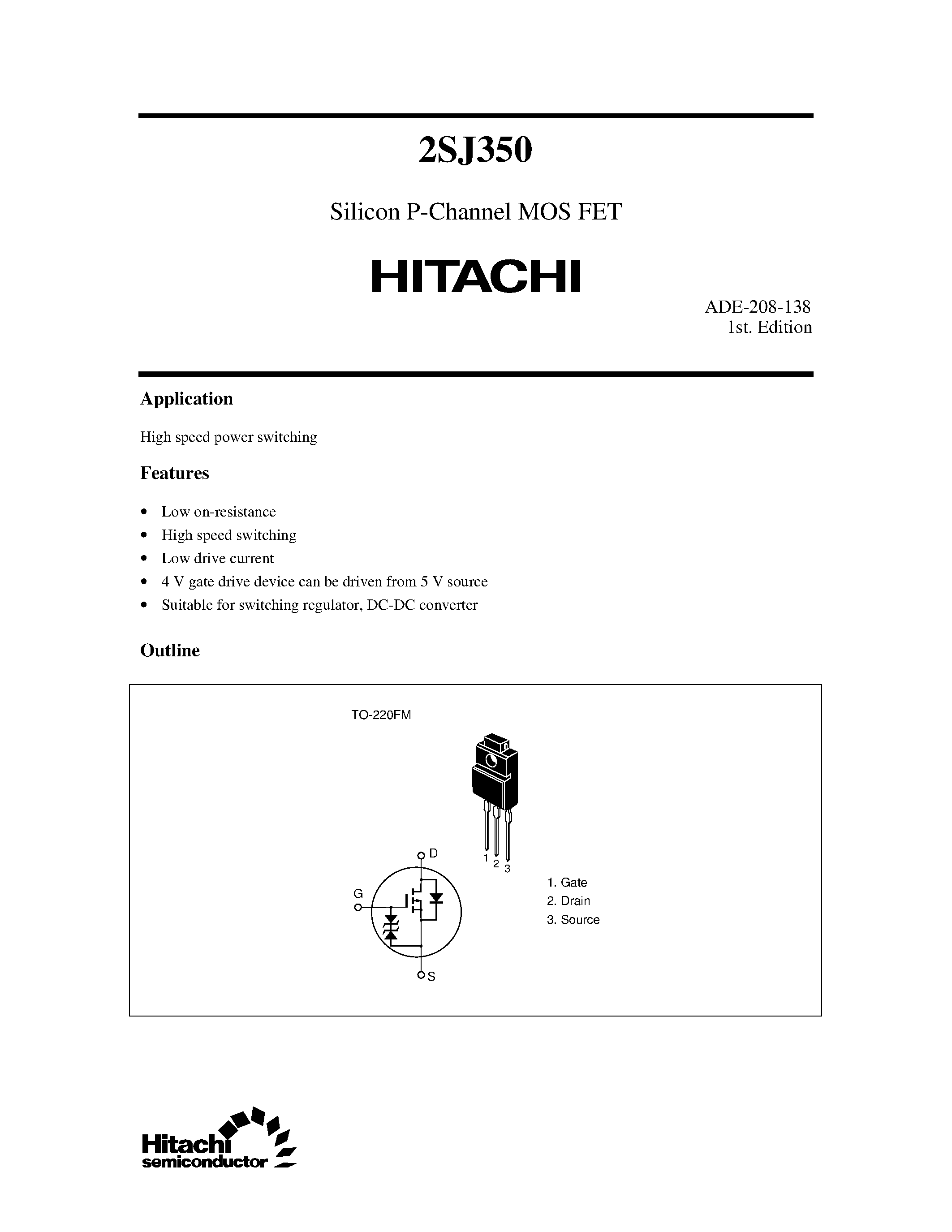 Даташит 2SJ350 - Silicon P-Channel MOS FET страница 1