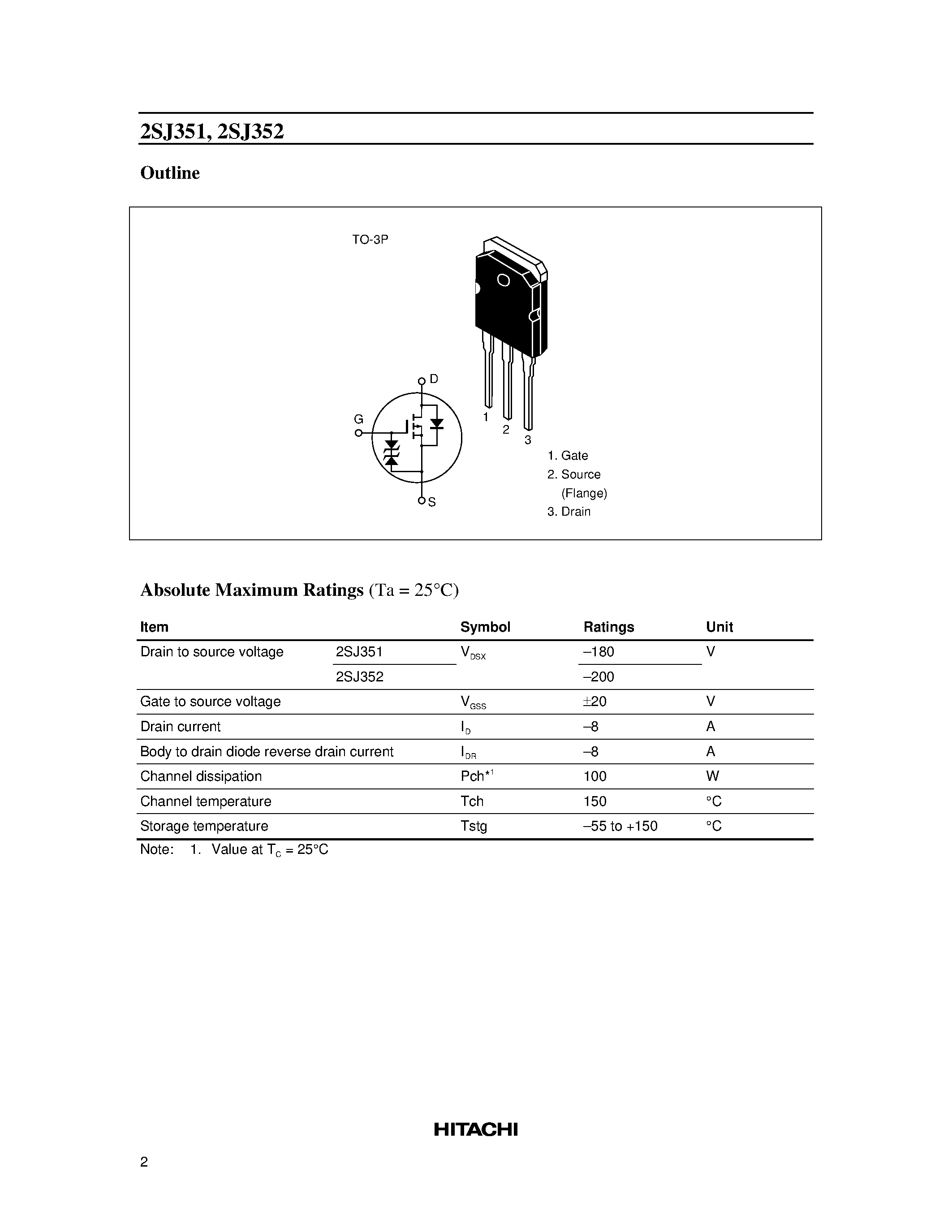 Даташит 2SJ351 - Silicon P-Channel MOS FET страница 2