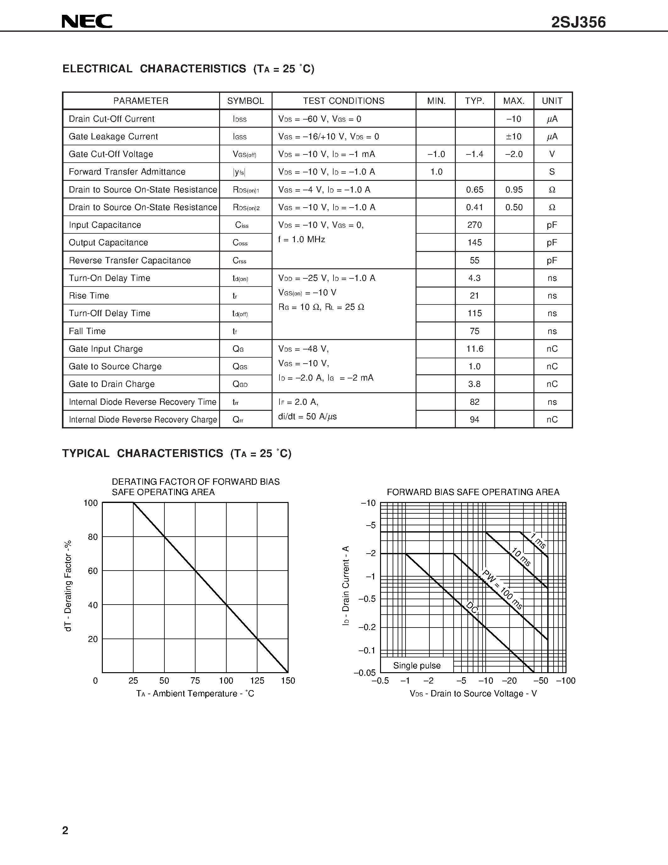 Даташит 2SJ356 - P-CHANNEL MOS FET FOR HIGH-SPEED SWITCHING страница 2