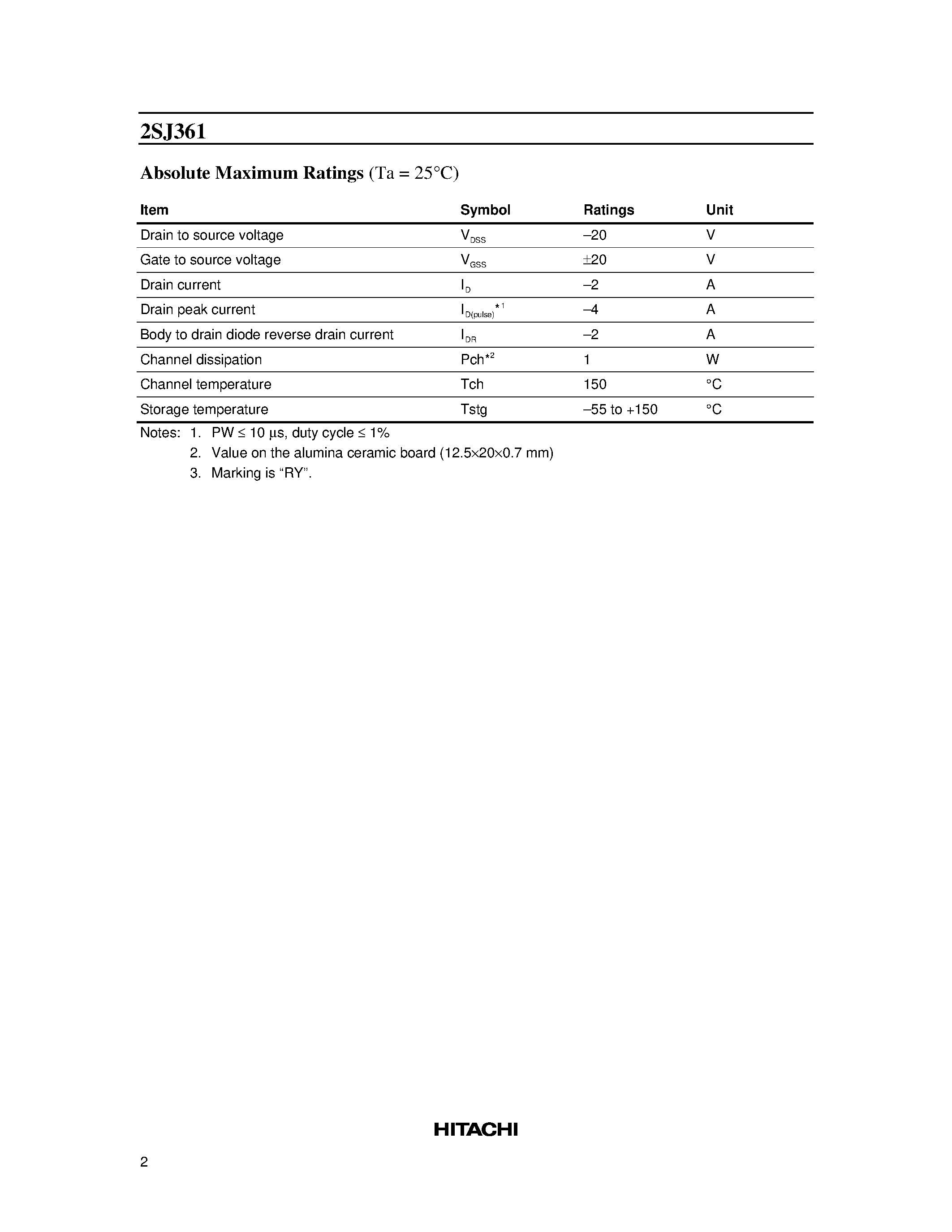 Даташит 2SJ361 - Silicon P-Channel MOS FET страница 2