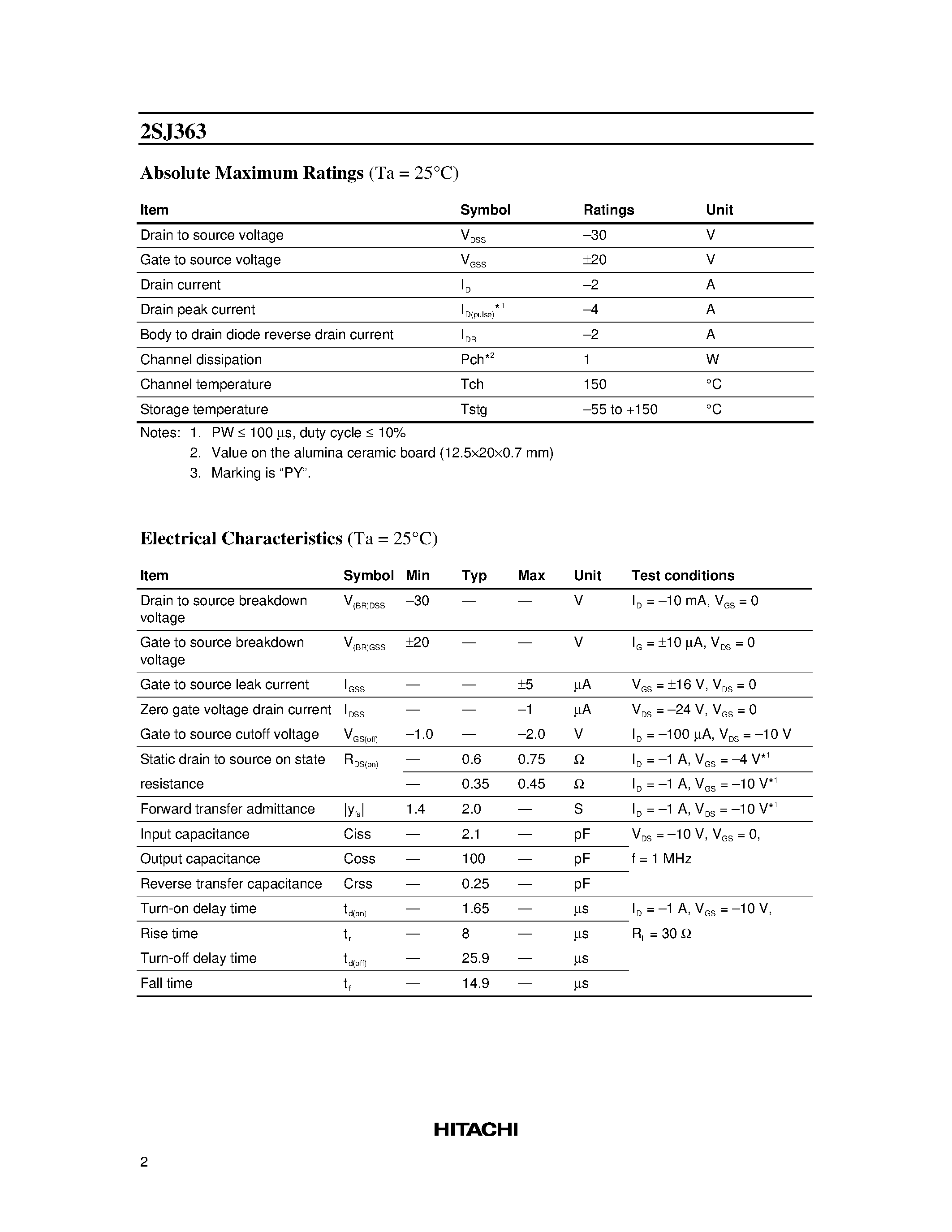 Даташит 2SJ363 - Silicon P-Channel MOS FET страница 2