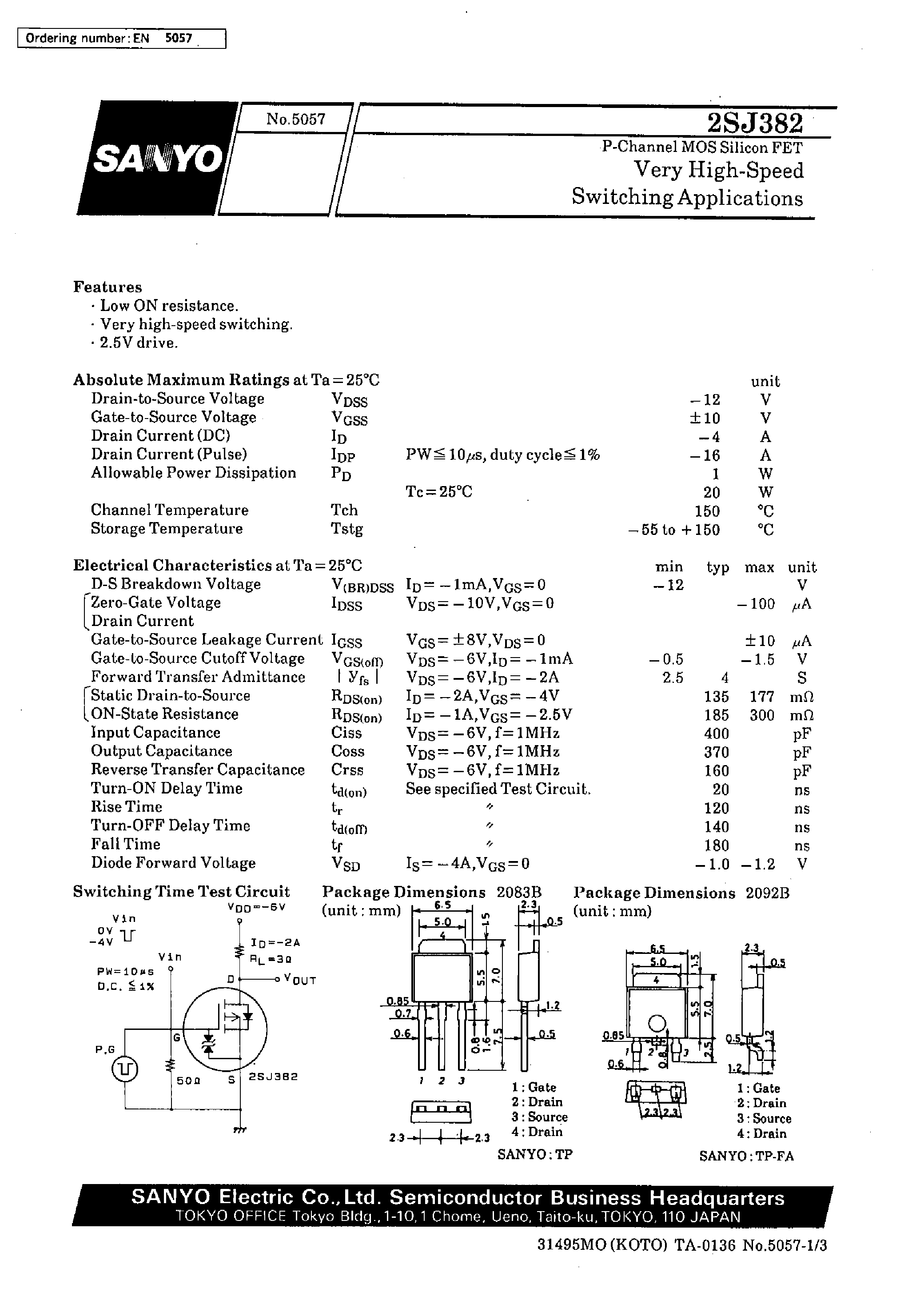 Даташит 2SJ382 - Very High-Speed Switching Applications страница 1