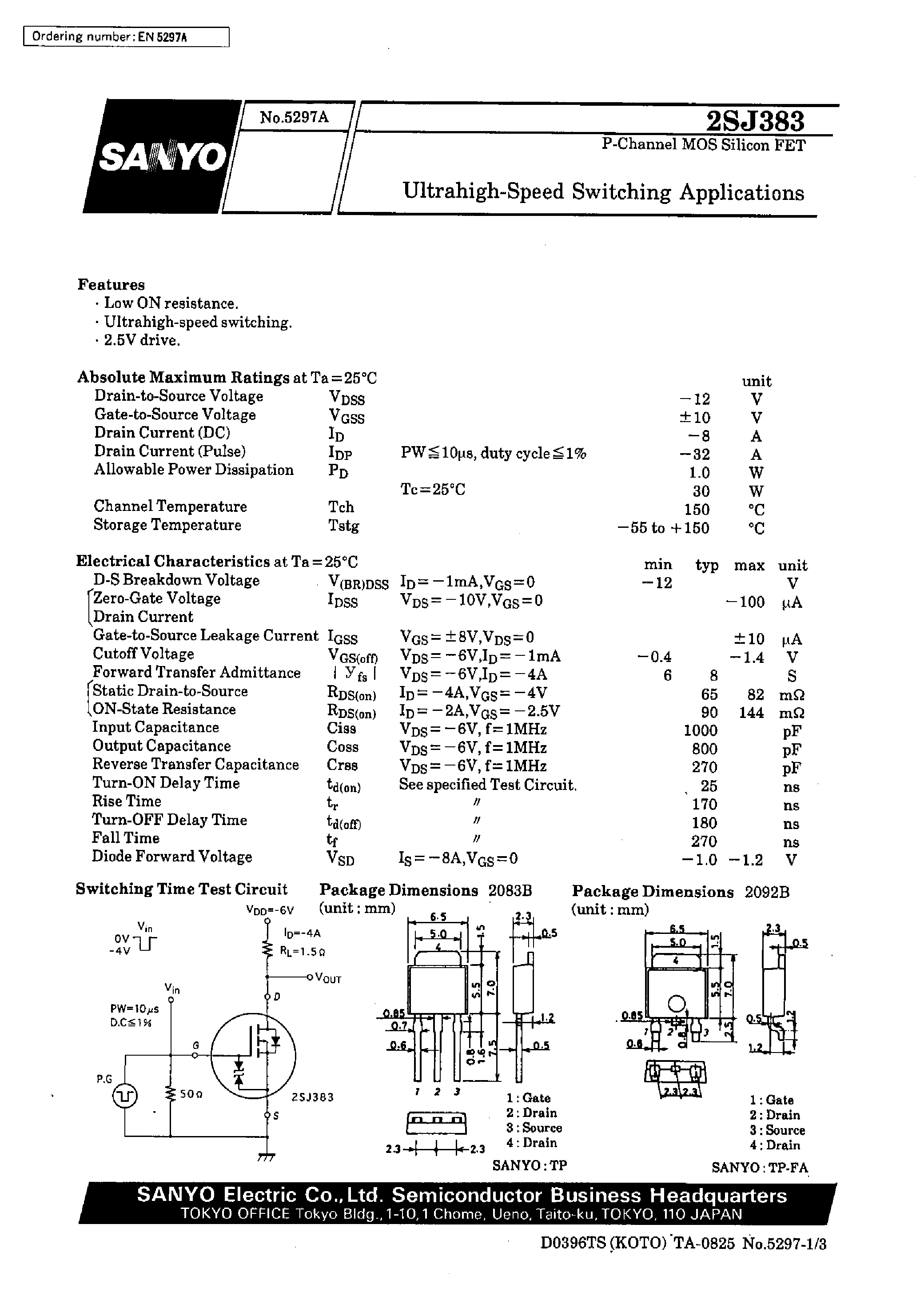 Даташит 2SJ383 - Ultrahigh-Speed Switching Applications страница 1