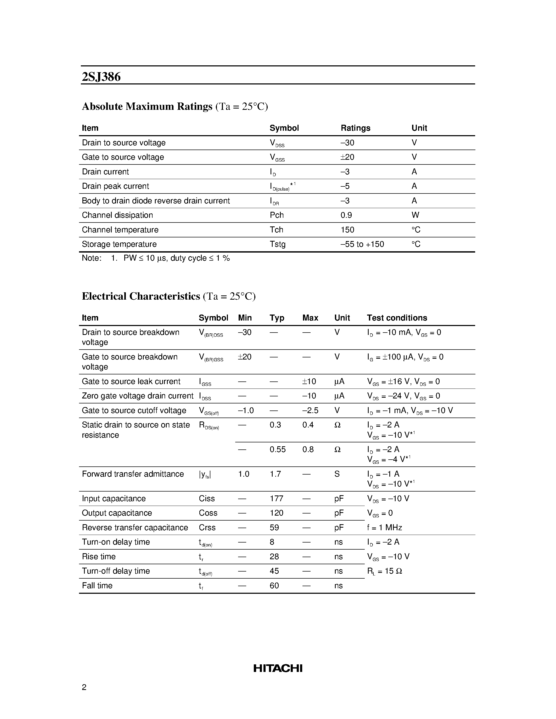 Даташит 2SJ386 - Silicon P-Channel MOS FET страница 2