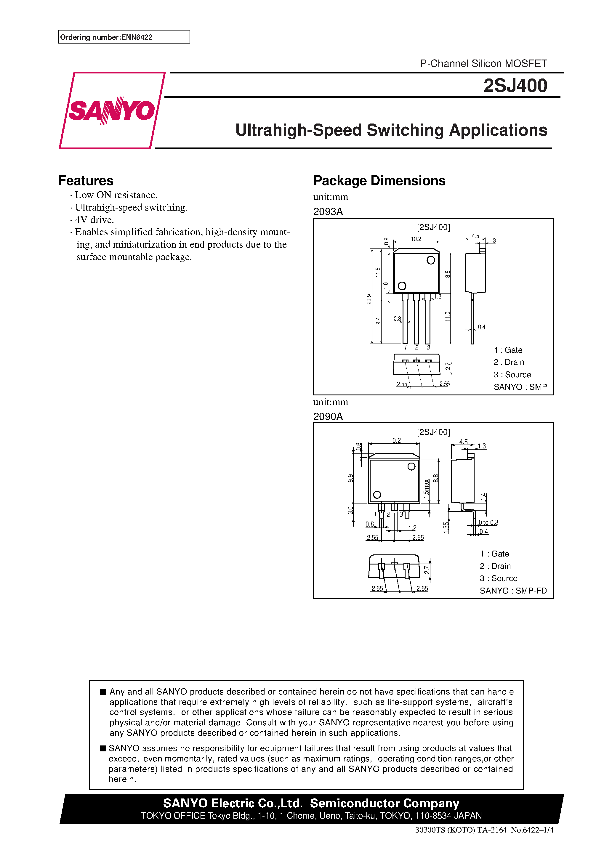 Даташит 2SJ400 - Ultrahigh-Speed Switching Applications страница 1