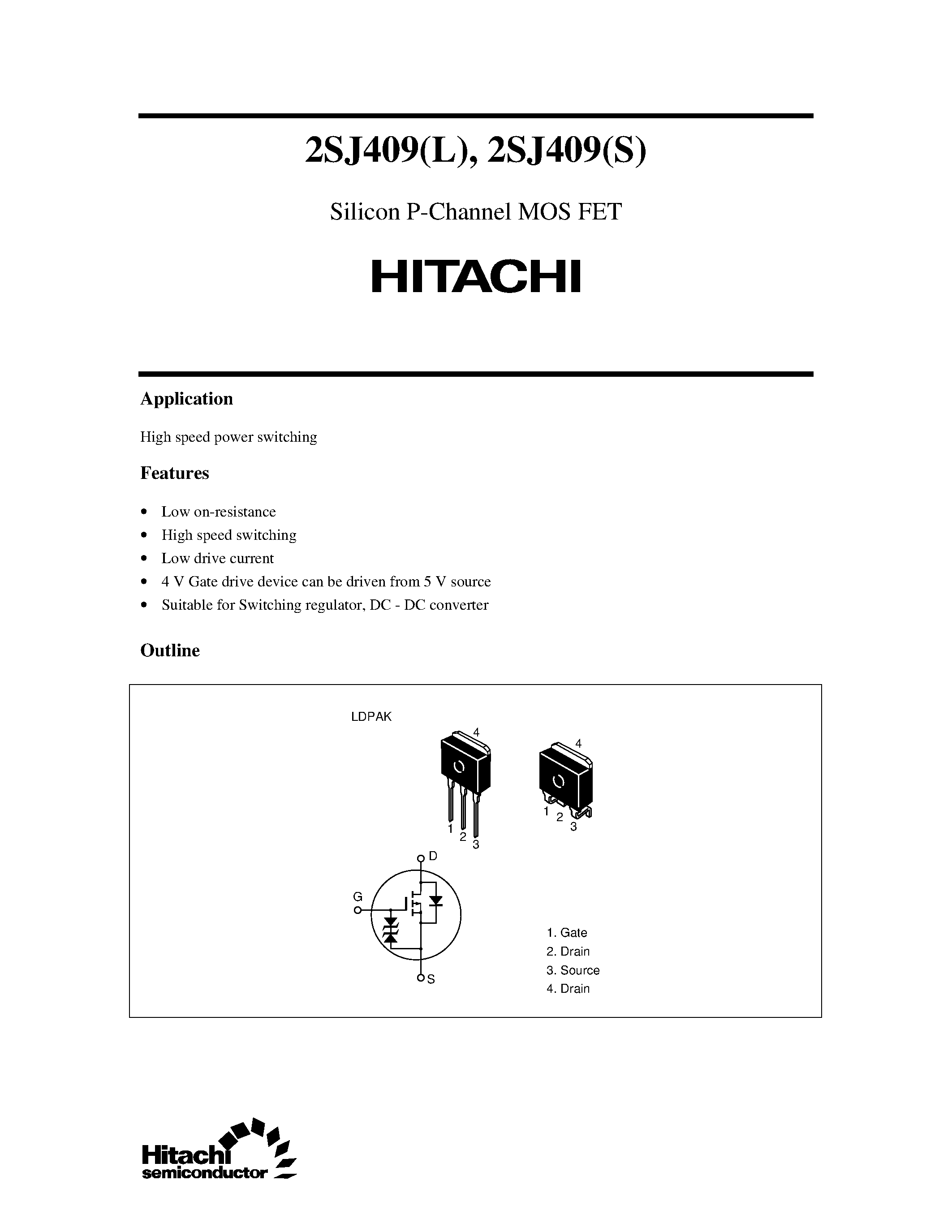 Даташит 2SJ409L - Silicon P-Channel MOS FET страница 1