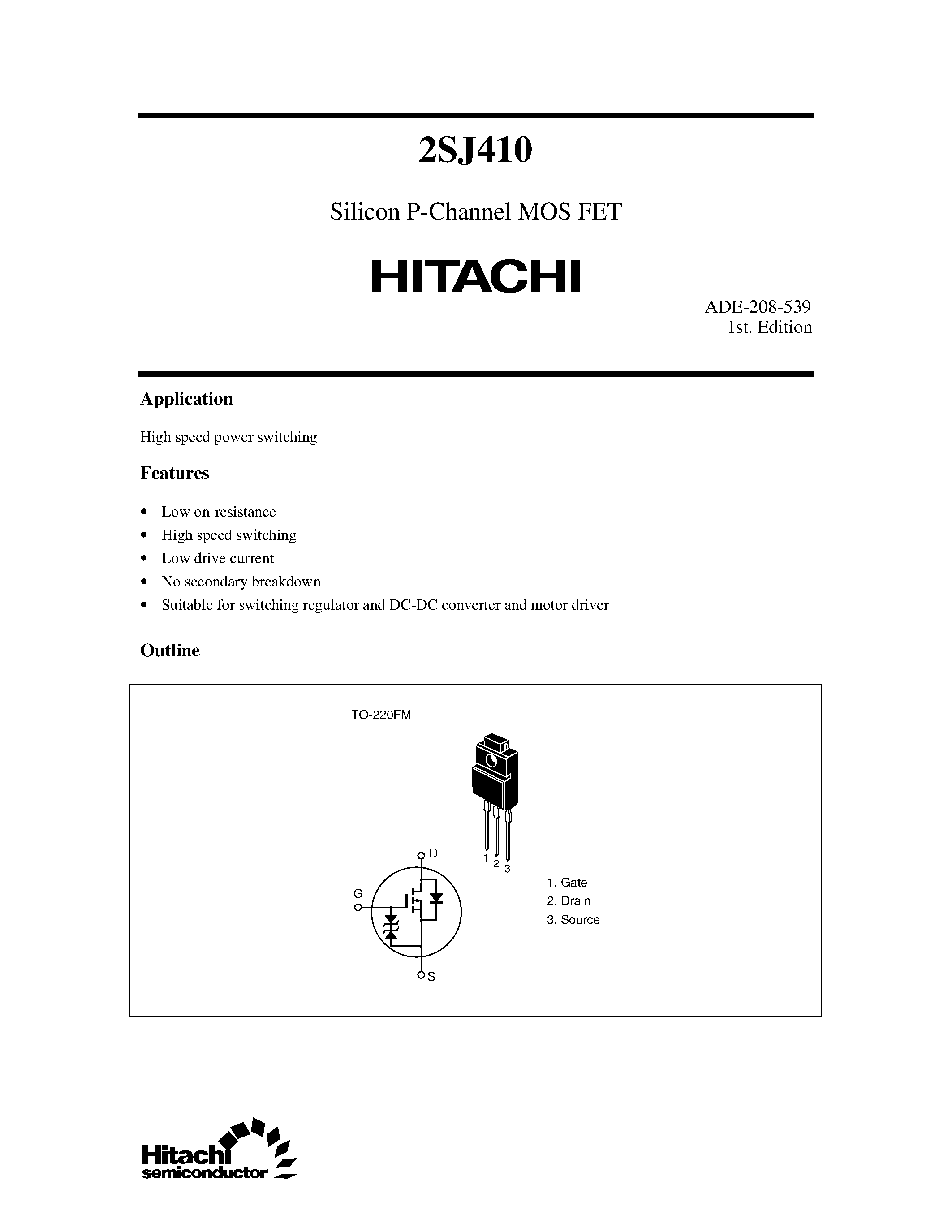 Даташит 2SJ410 - Silicon P-Channel MOS FET страница 1