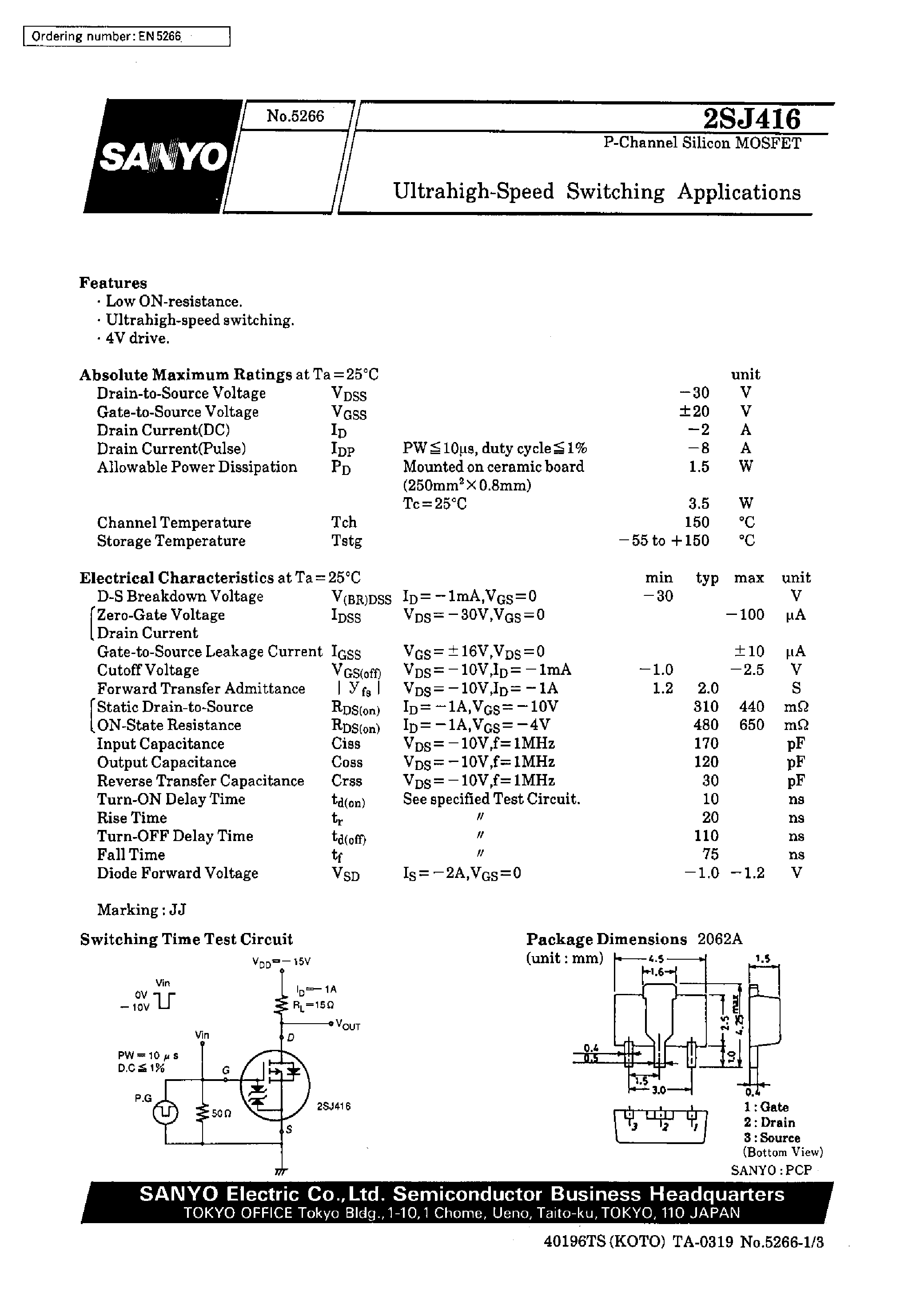 Даташит 2SJ416 - Ultrahigh-Speed Switching Applications страница 1