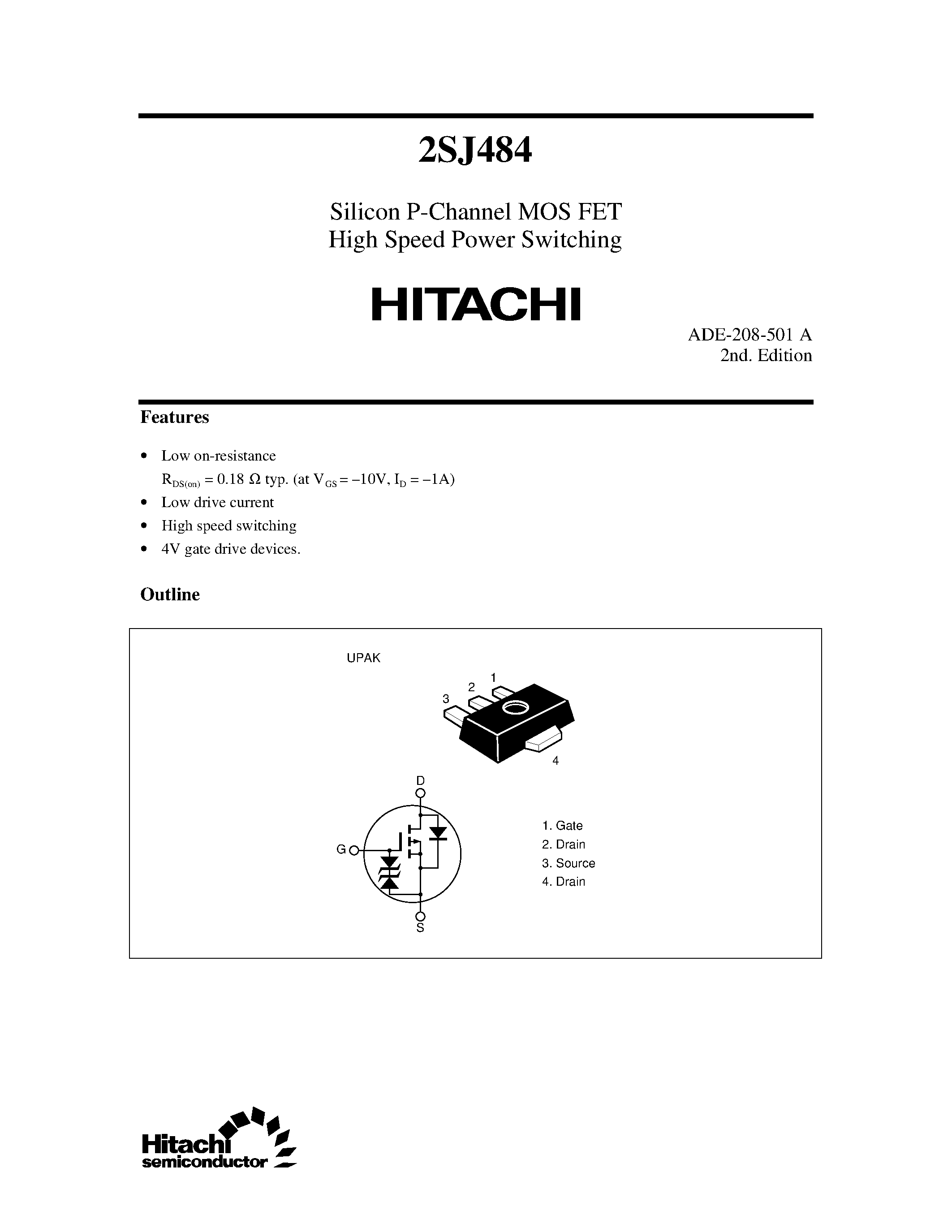 Даташит 2SJ484 - Silicon P-Channel MOS FET High Speed Power Switching страница 1