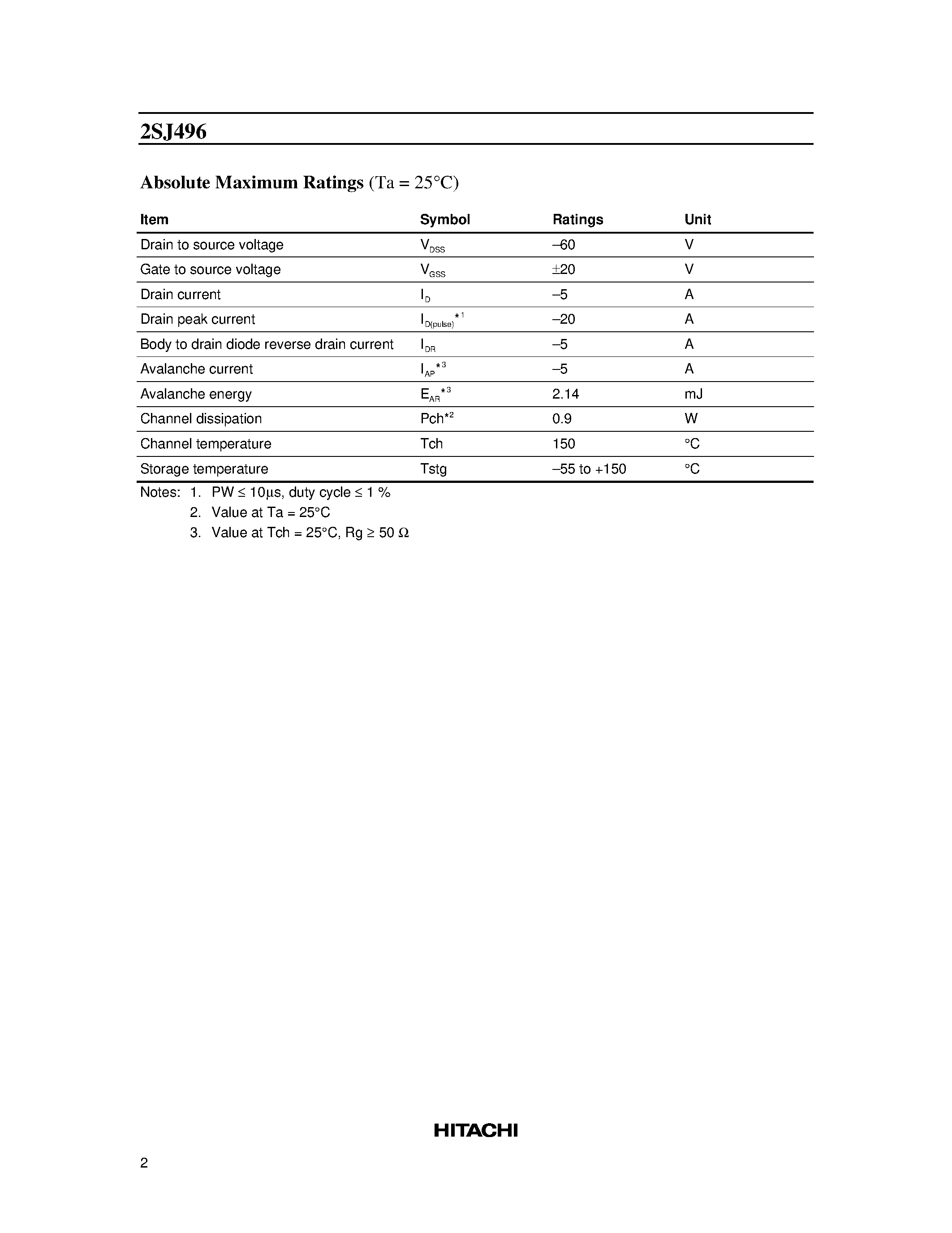 Даташит 2SJ496 - Silicon P-Channel MOS FET High Speed Power Switching страница 2