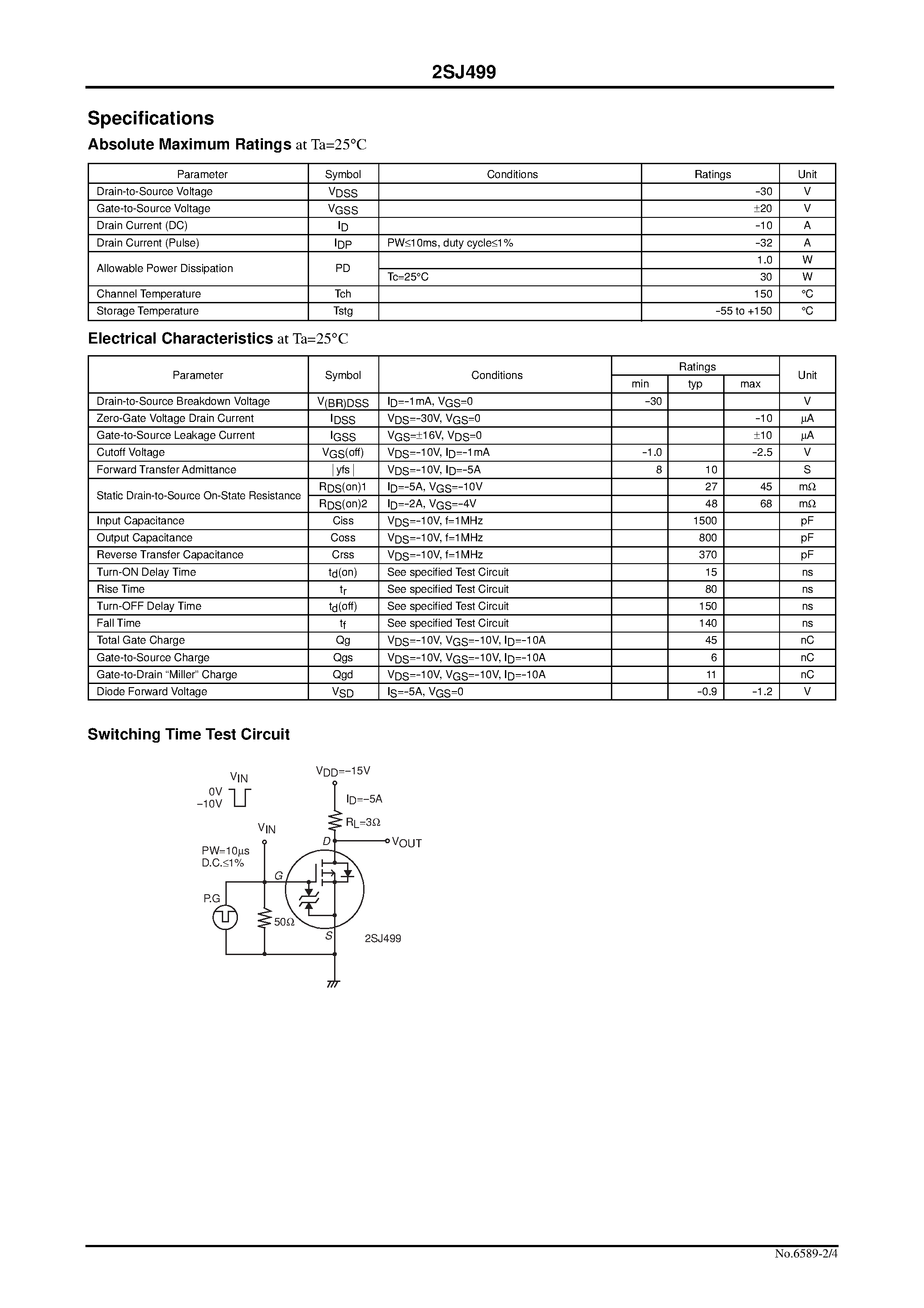 Даташит 2SJ499 - Load Switching Applications страница 2