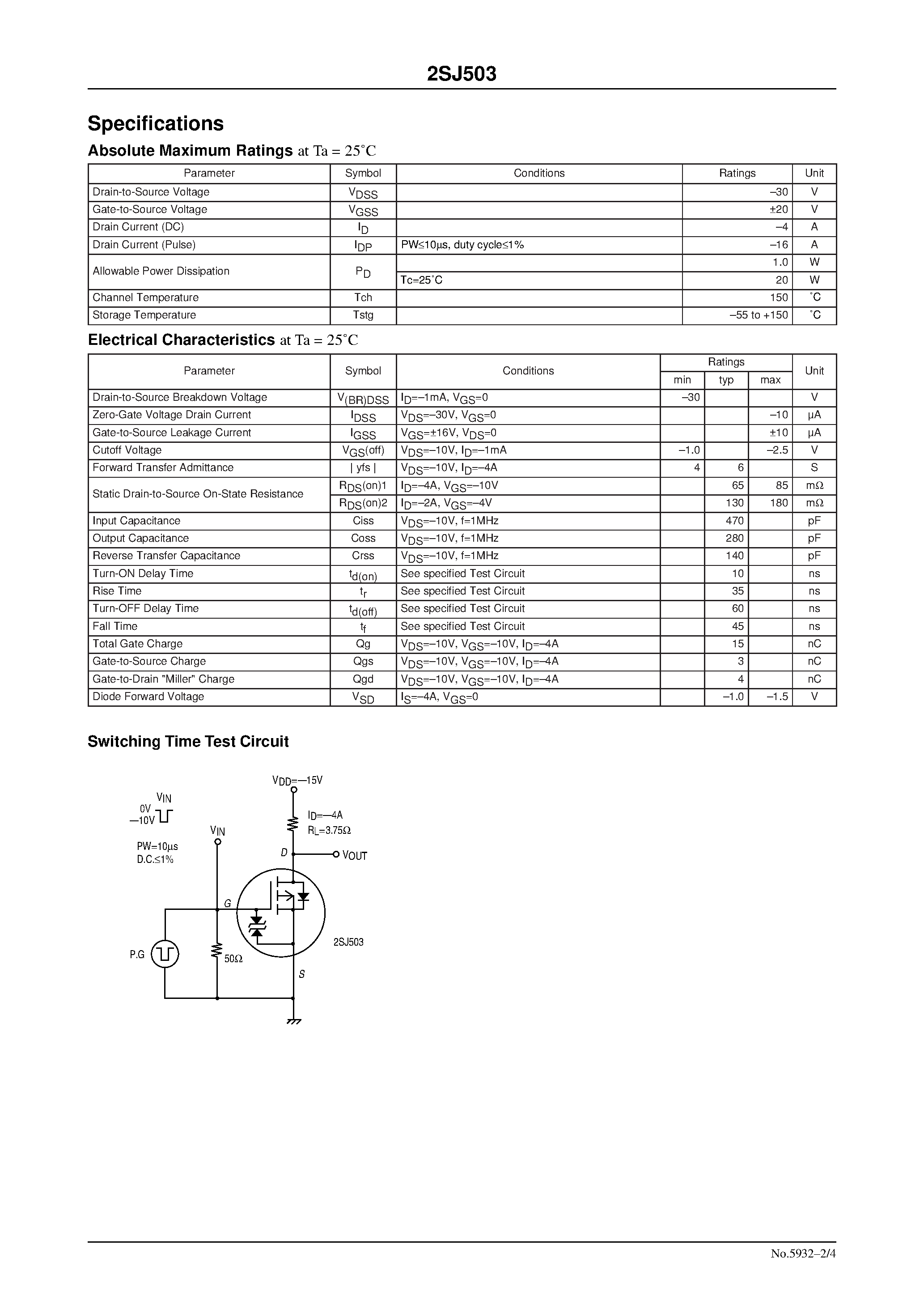 Даташит 2SJ503 - DC/DC Converter Applications страница 2