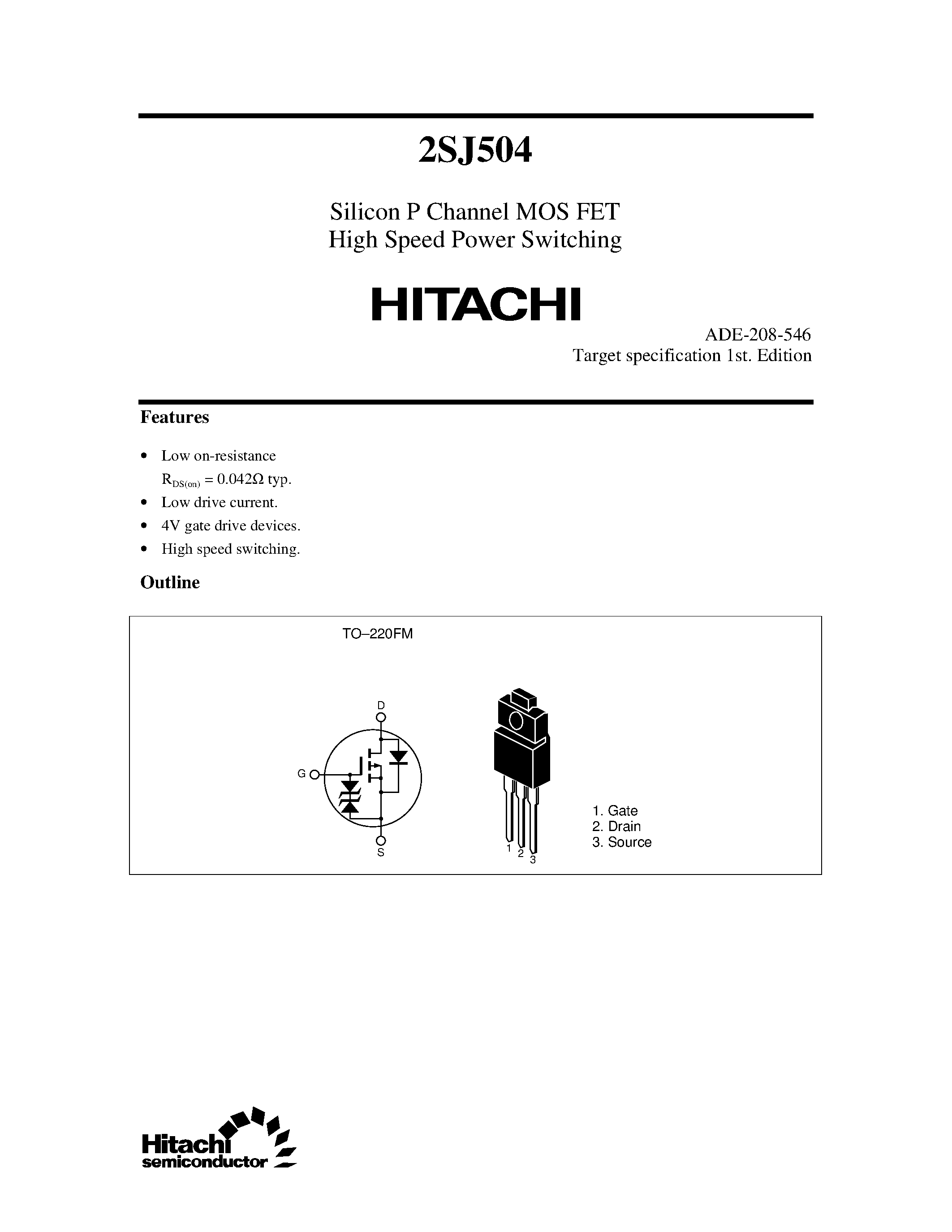 Даташит 2SJ504 - Silicon P Channel MOS FET High Speed Power Switching страница 1