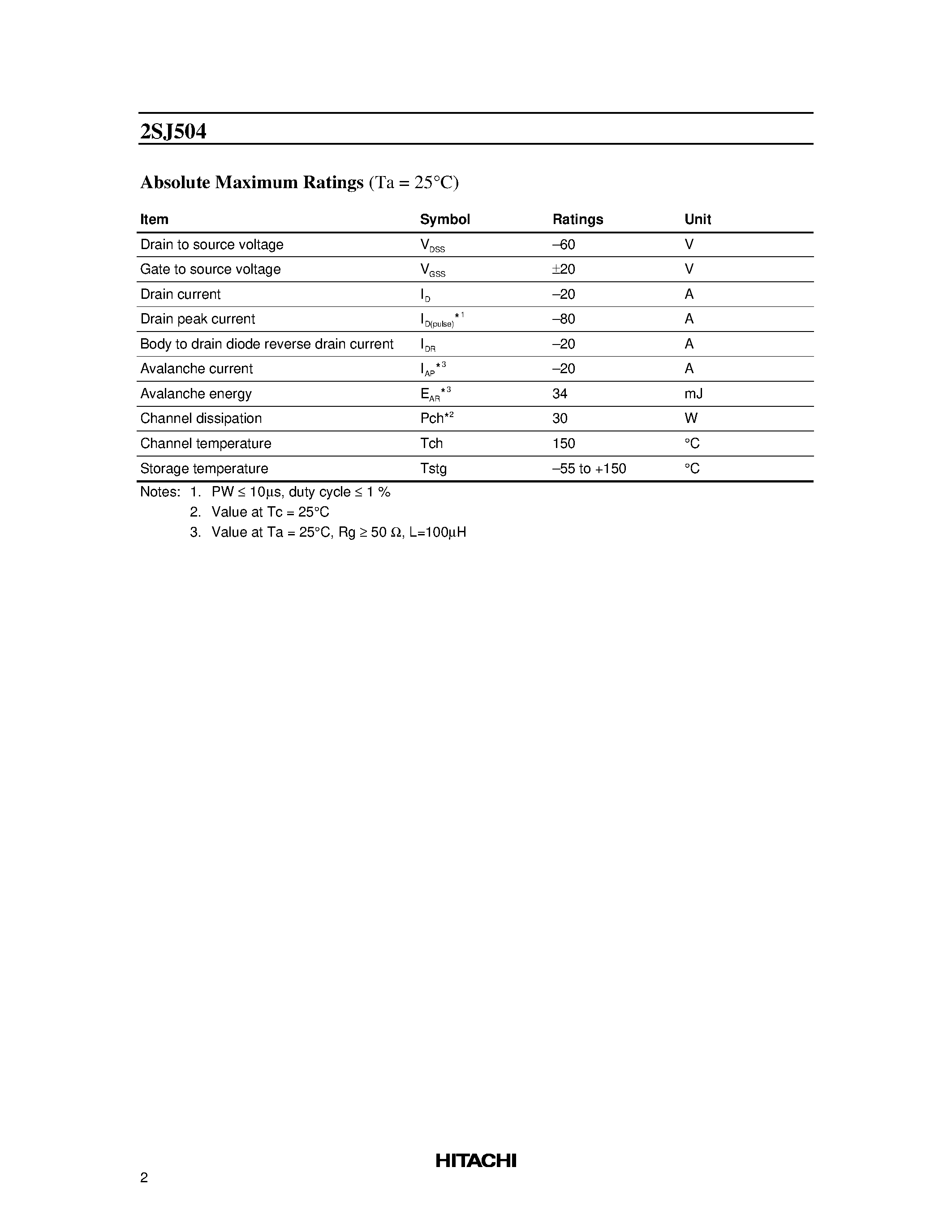 Даташит 2SJ504 - Silicon P Channel MOS FET High Speed Power Switching страница 2