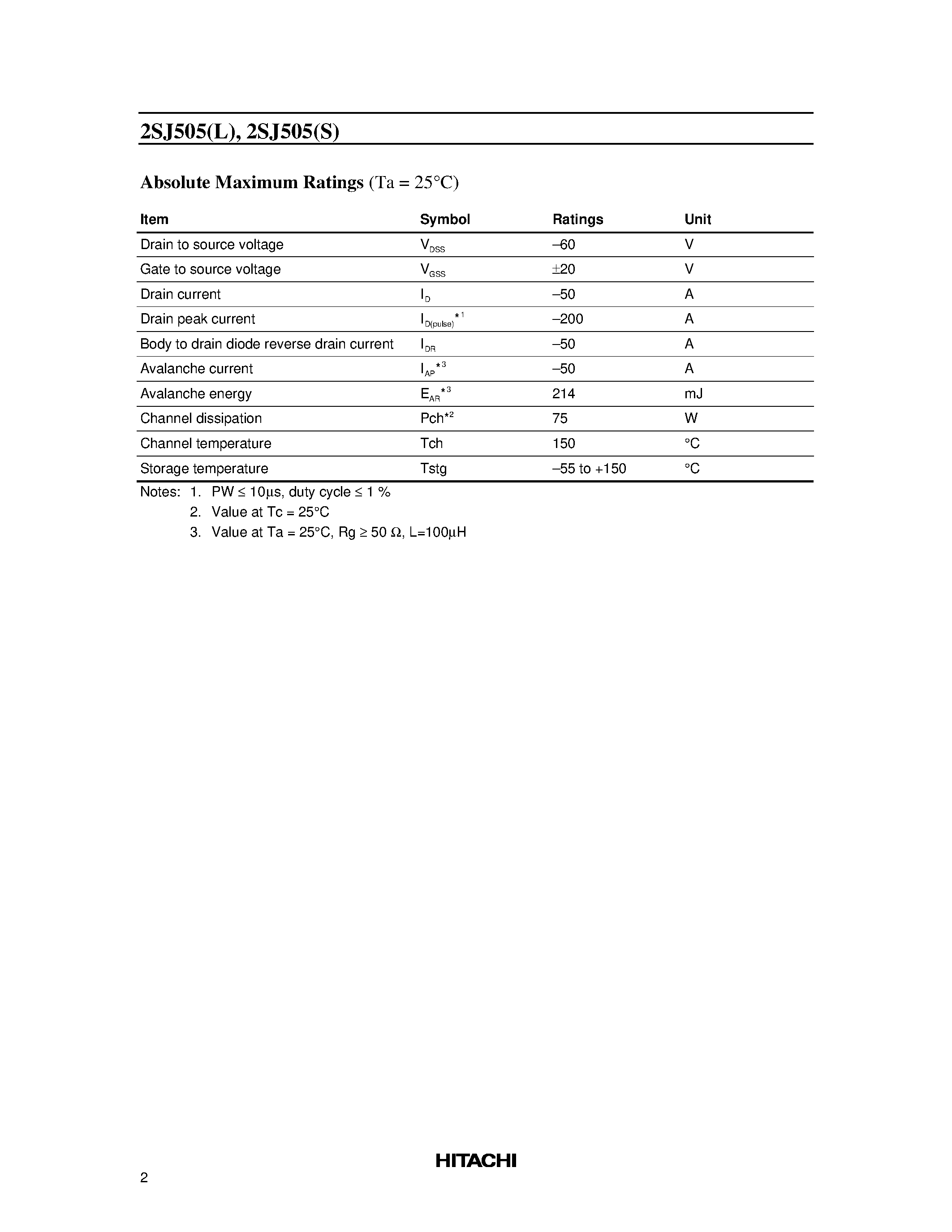 Даташит 2SJ505 - Silicon P Channel MOS FET High Speed Power Switching страница 2