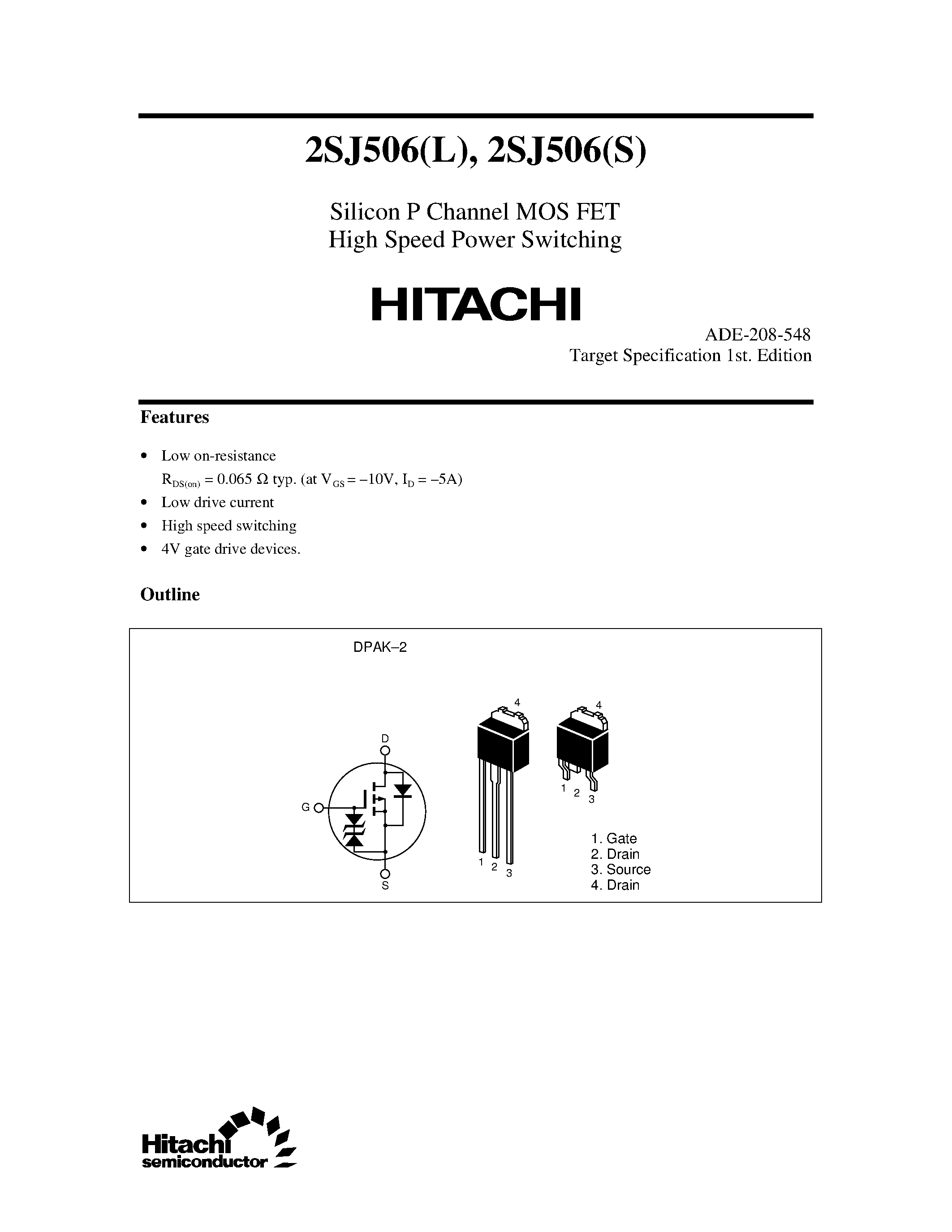 Даташит 2SJ506 - Silicon P Channel MOS FET High Speed Power Switching страница 1