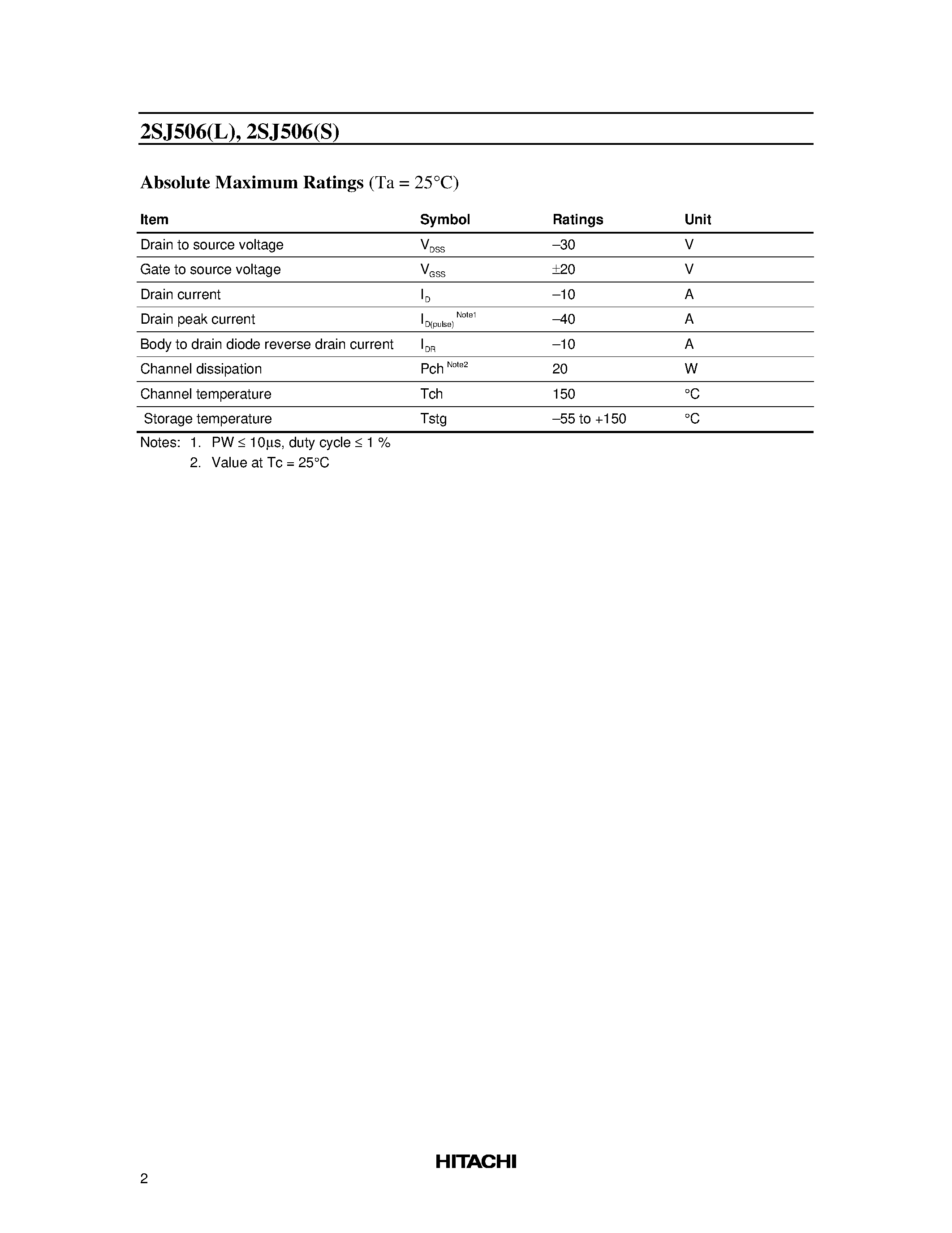 Даташит 2SJ506L - Silicon P Channel MOS FET High Speed Power Switching страница 2