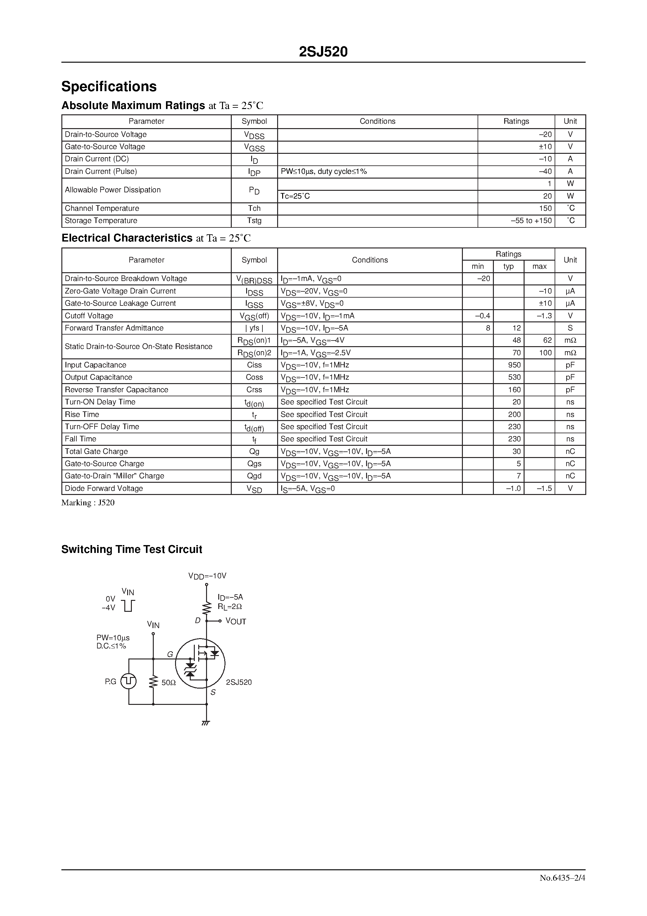 Даташит 2SJ520 - Load Switching Applications страница 2