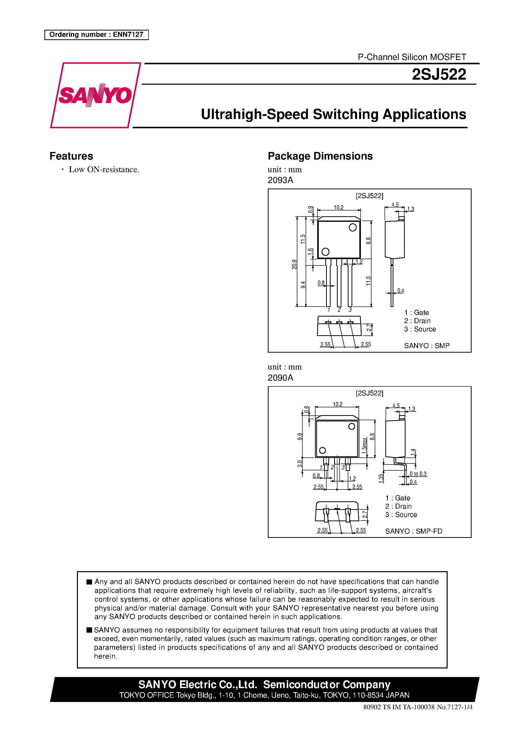 Даташит 2SJ522 - Ultrahigh-Speed Switching Applications страница 1