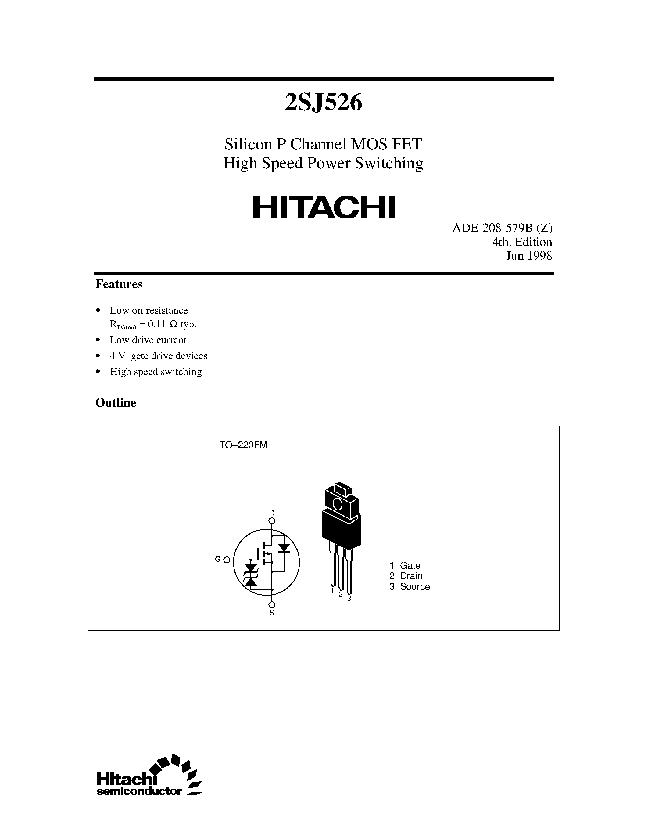 Даташит 2SJ526 - Silicon P Channel MOS FET High Speed Power Switching страница 1