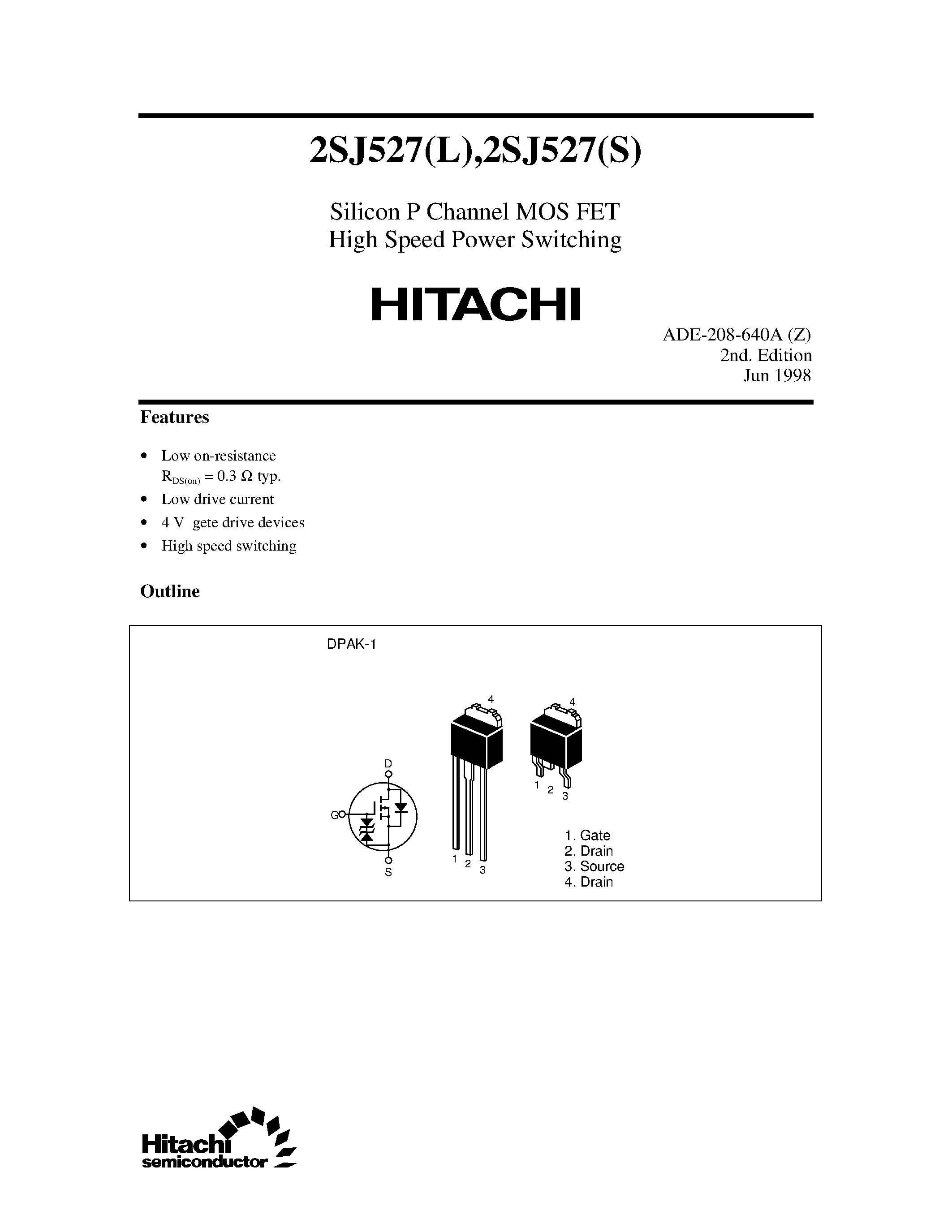 Даташит 2SJ527 - Silicon P Channel MOS FET High Speed Power Switching страница 1