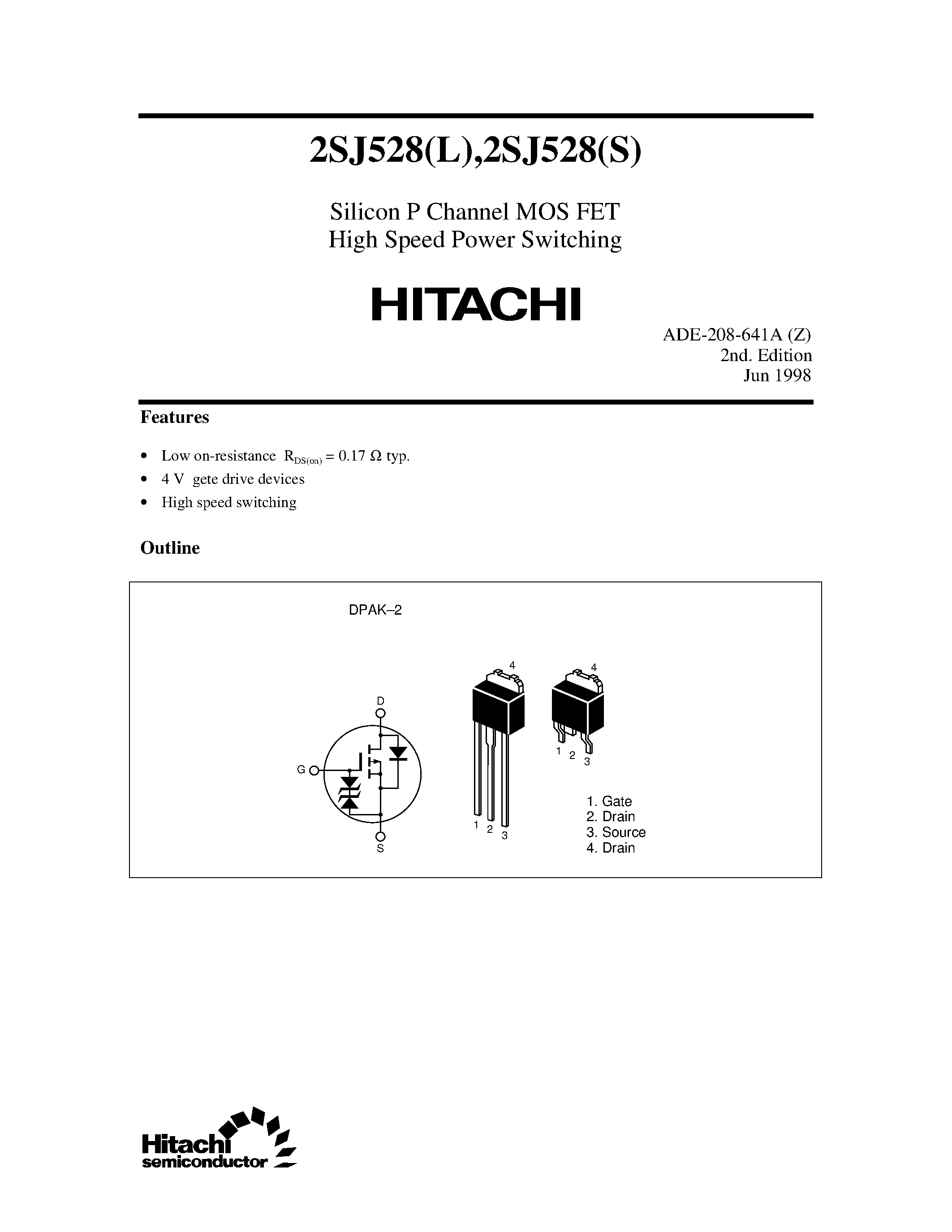 Даташит 2SJ528 - Silicon P Channel MOS FET High Speed Power Switching страница 1