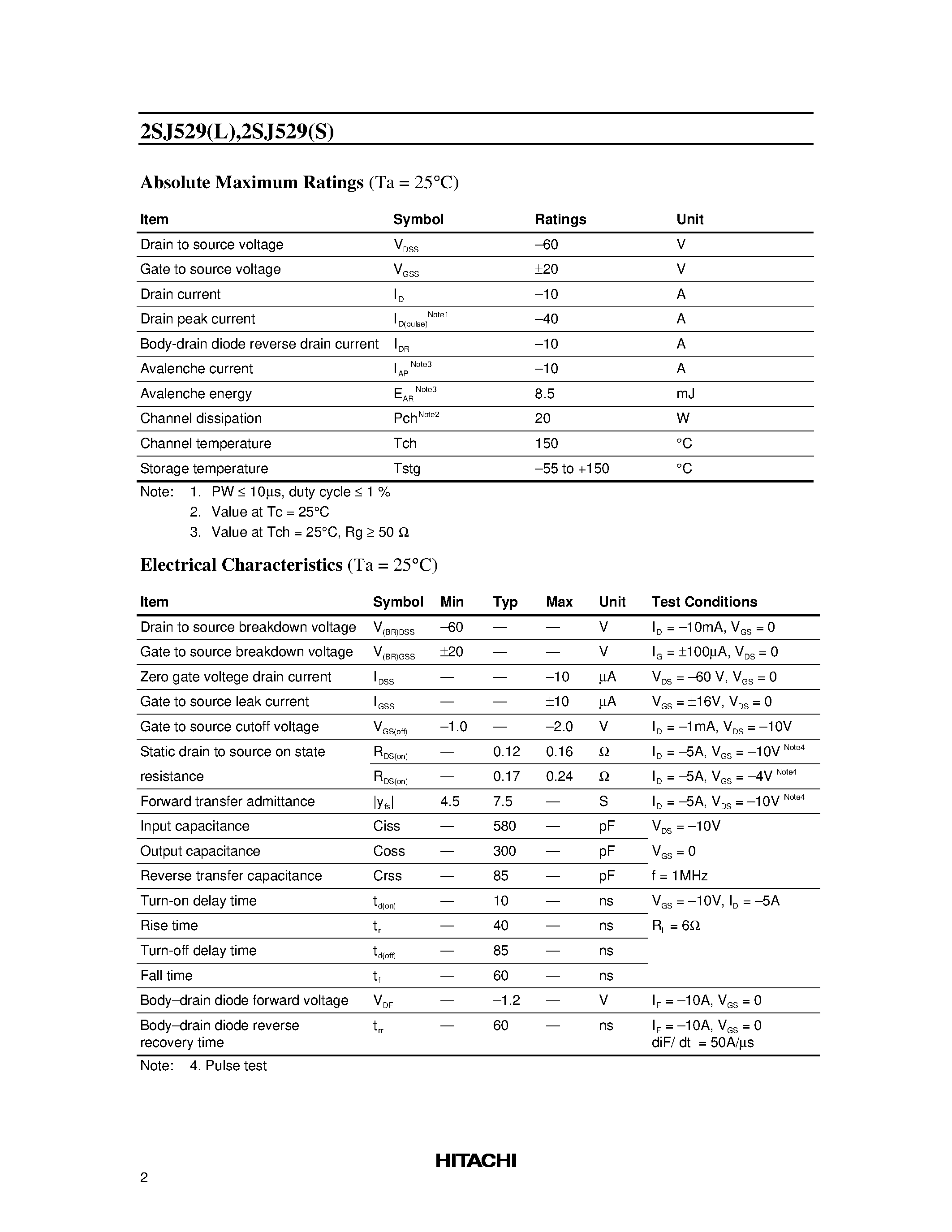 Даташит 2SJ529 - Silicon P Channel MOS FET High Speed Power Switching страница 2