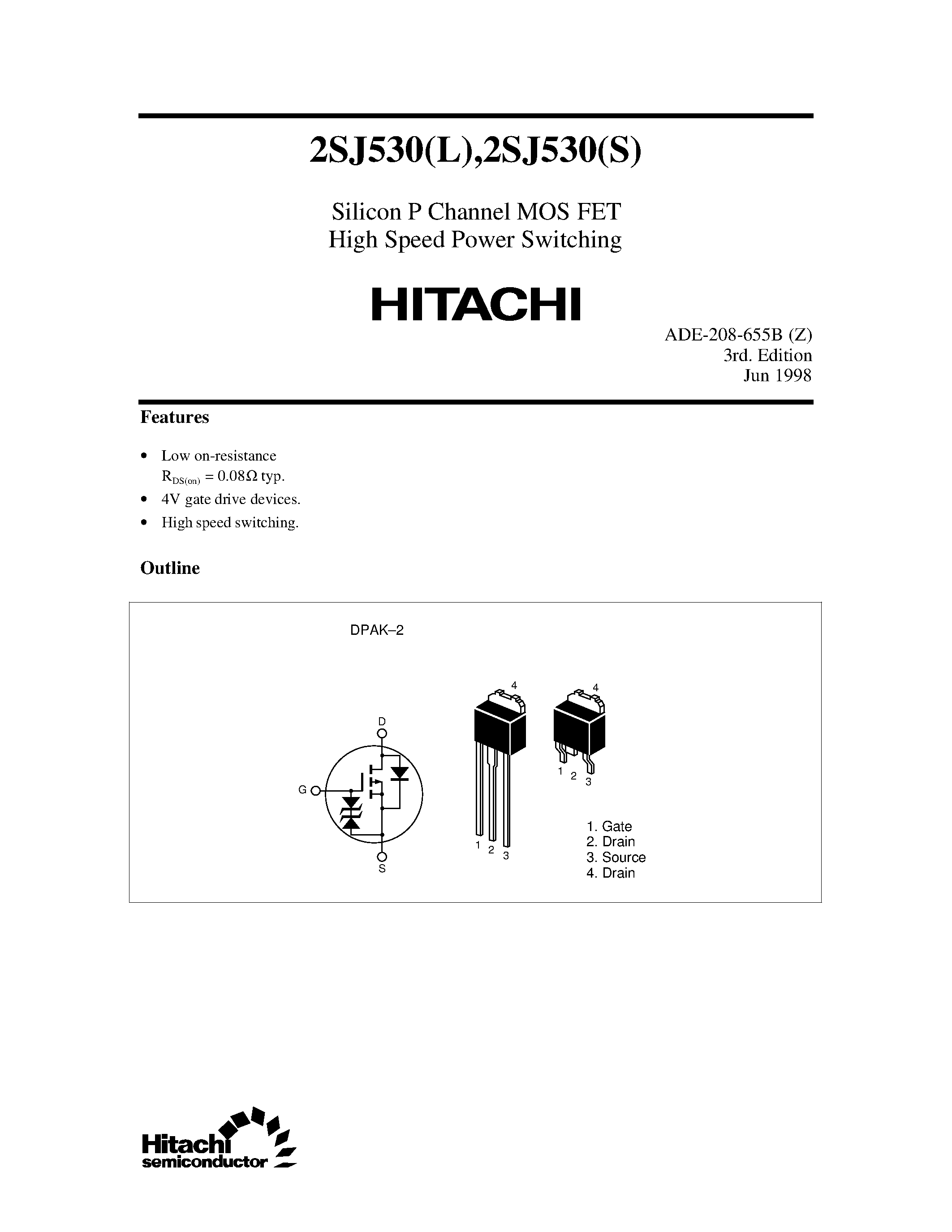 Даташит 2SJ530 - Silicon P Channel MOS FET High Speed Power Switching страница 1