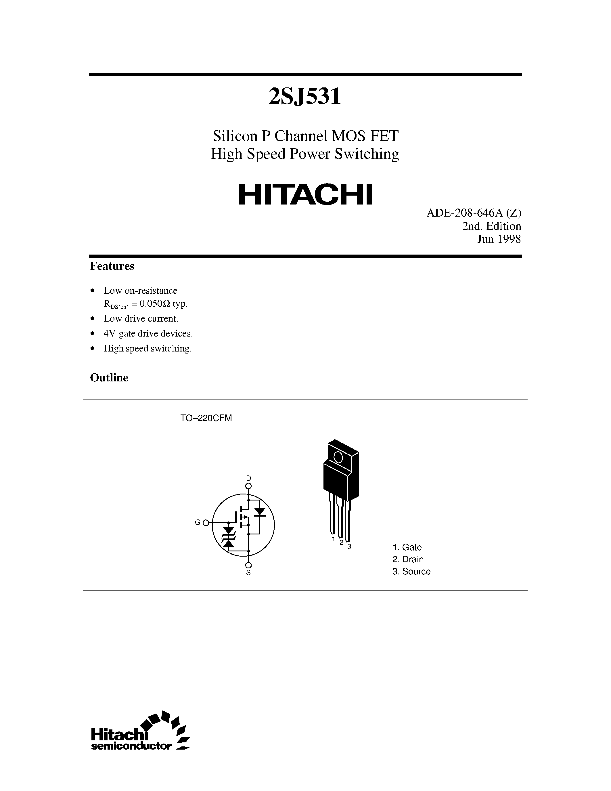 Даташит 2SJ531 - Silicon P Channel MOS FET High Speed Power Switching страница 1