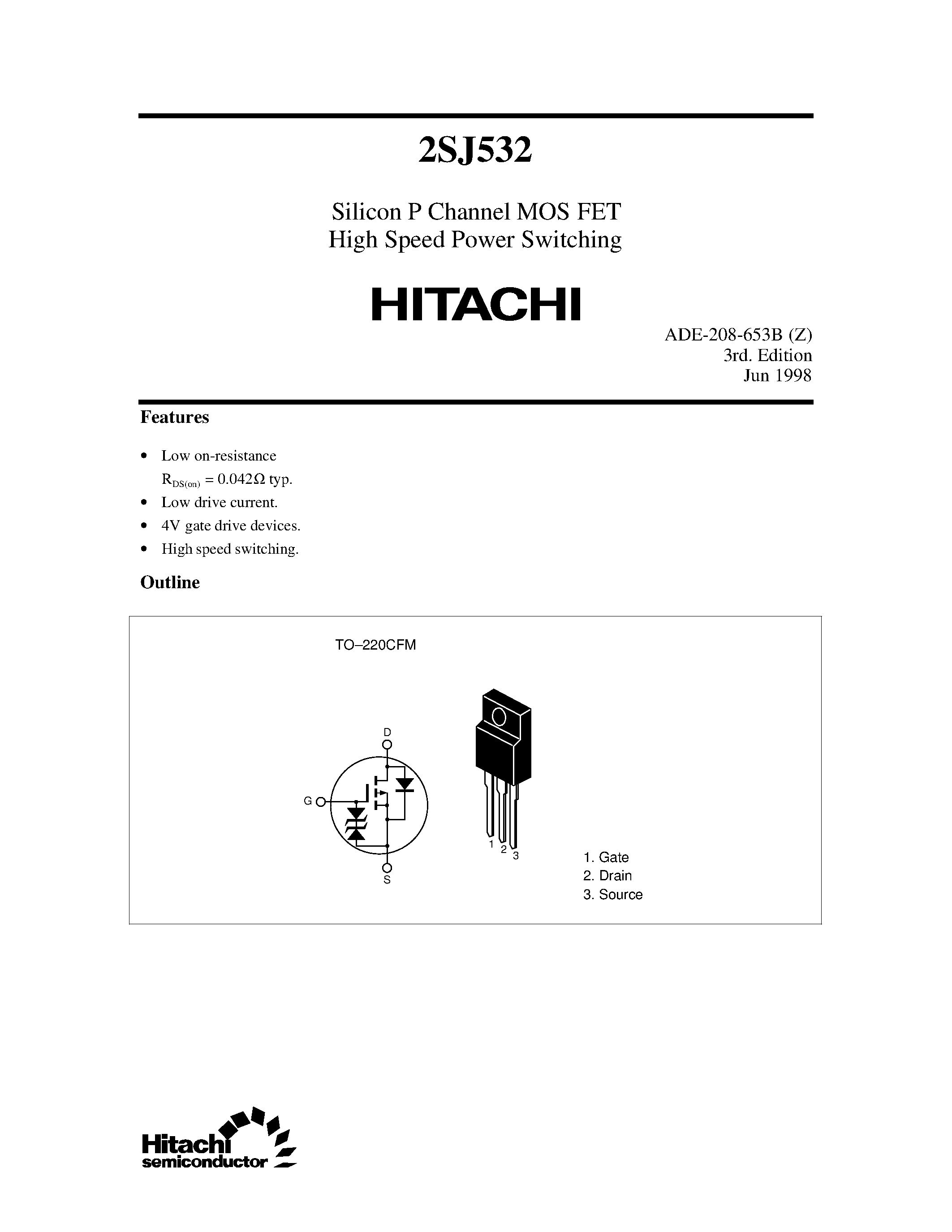 Даташит 2SJ532 - Silicon P Channel MOS FET High Speed Power Switching страница 1