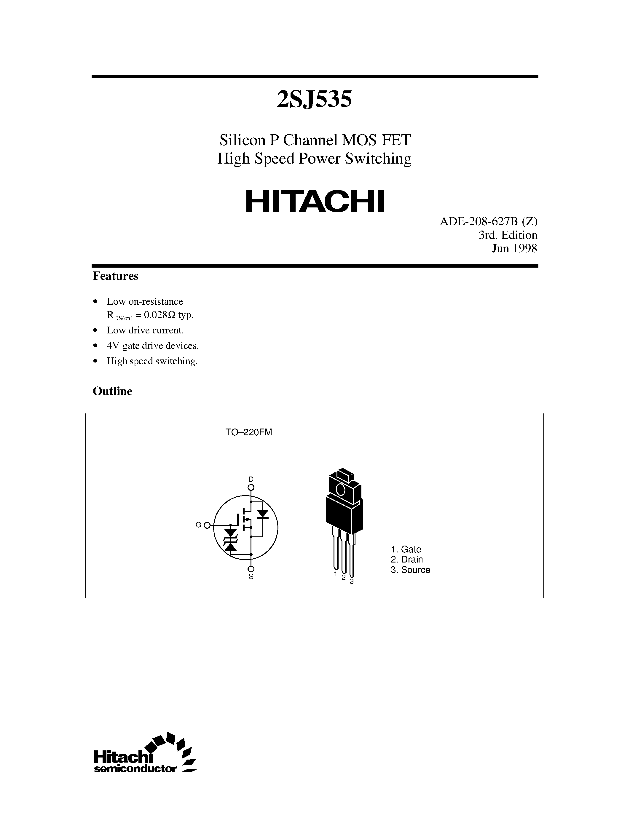 Даташит 2SJ535 - Silicon P Channel MOS FET High Speed Power Switching страница 1