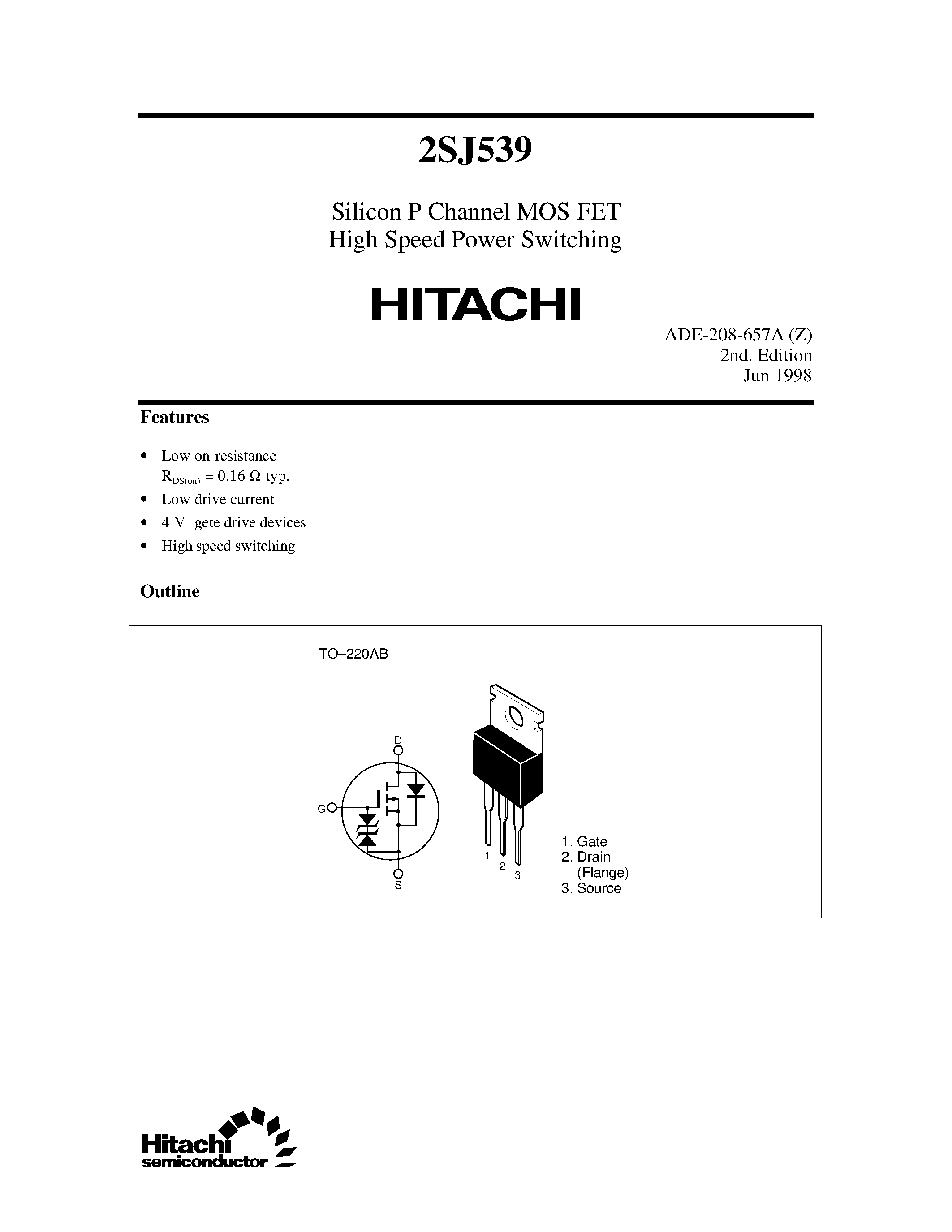 Даташит 2SJ539 - Silicon P Channel MOS FET High Speed Power Switching страница 1