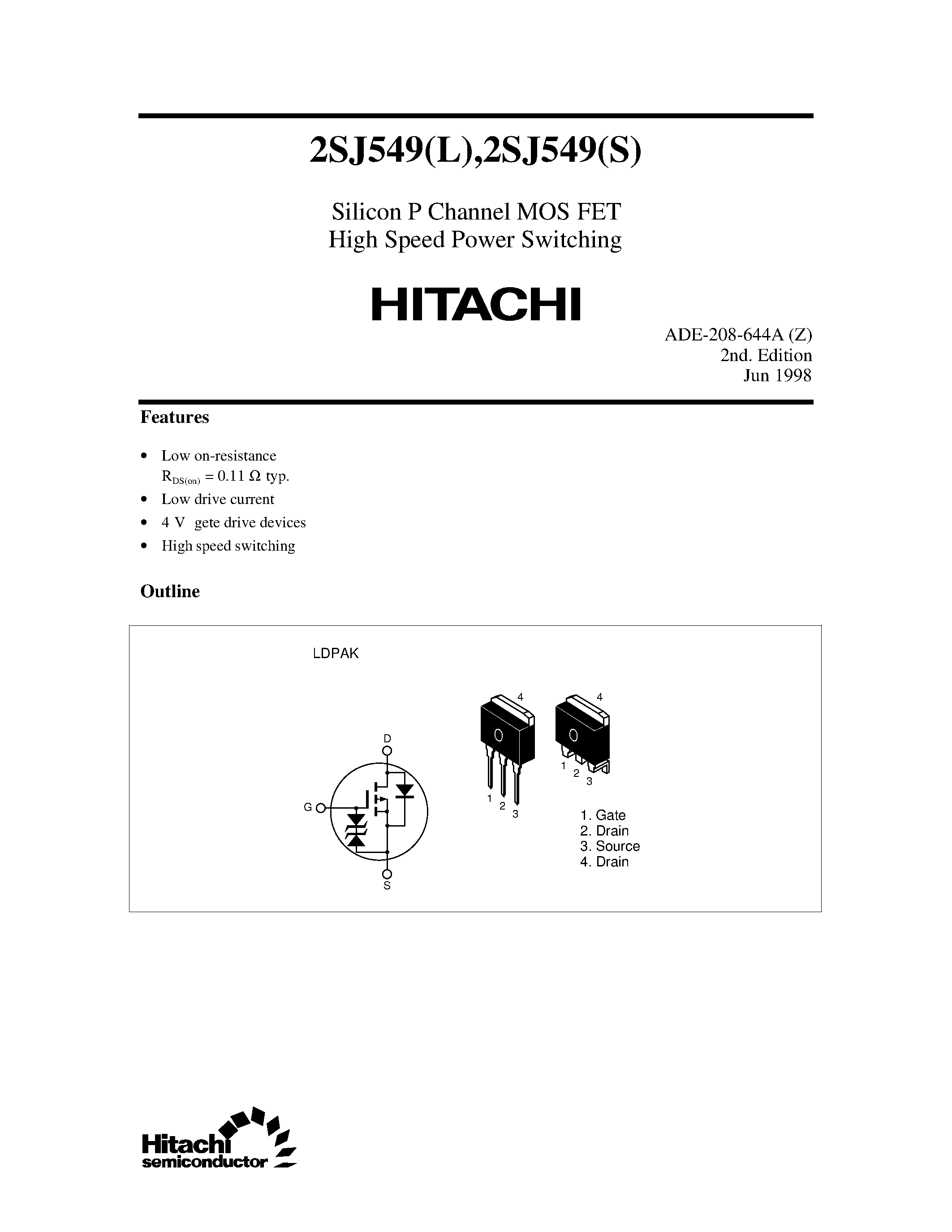 Даташит 2SJ549 - Silicon P Channel MOS FET High Speed Power Switching страница 1