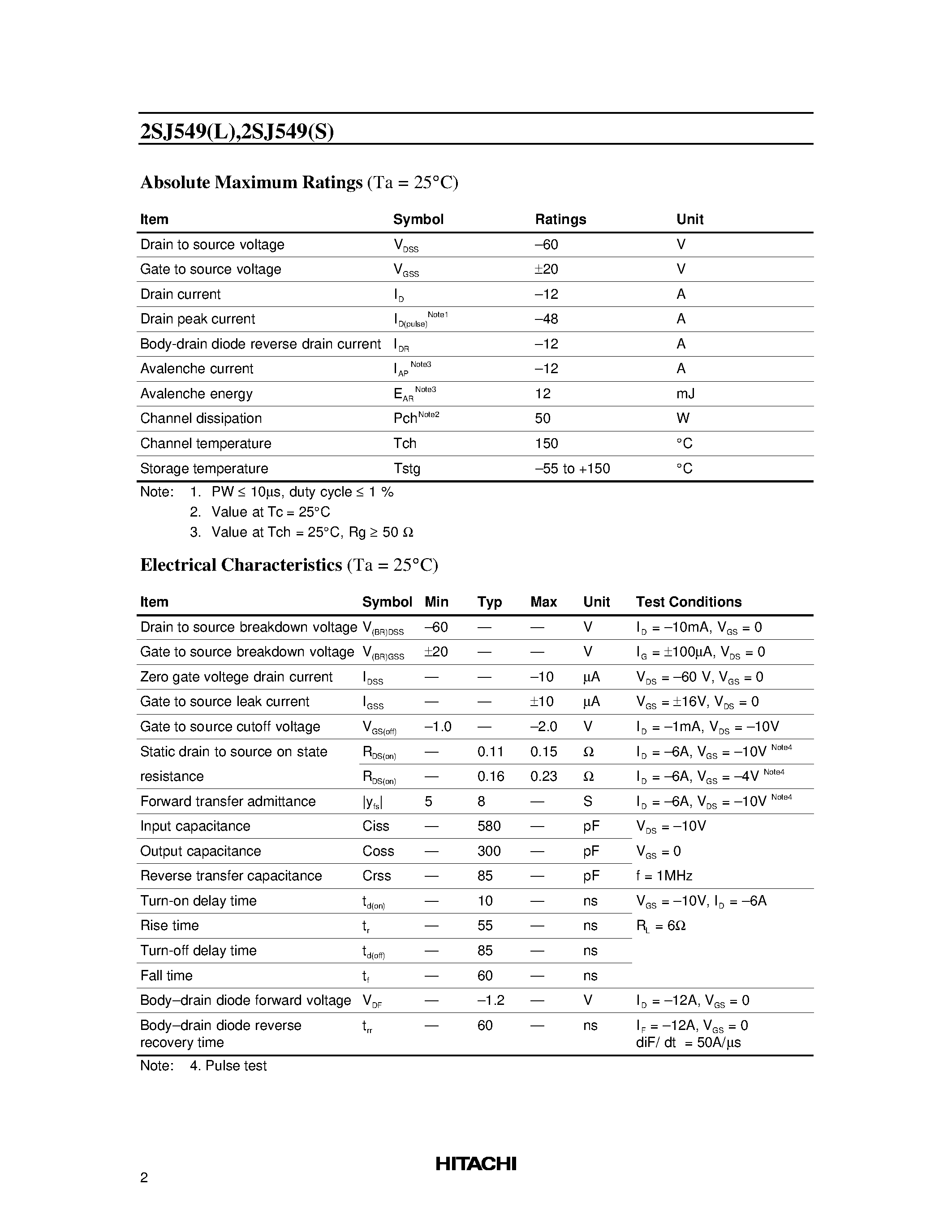 Даташит 2SJ549 - Silicon P Channel MOS FET High Speed Power Switching страница 2