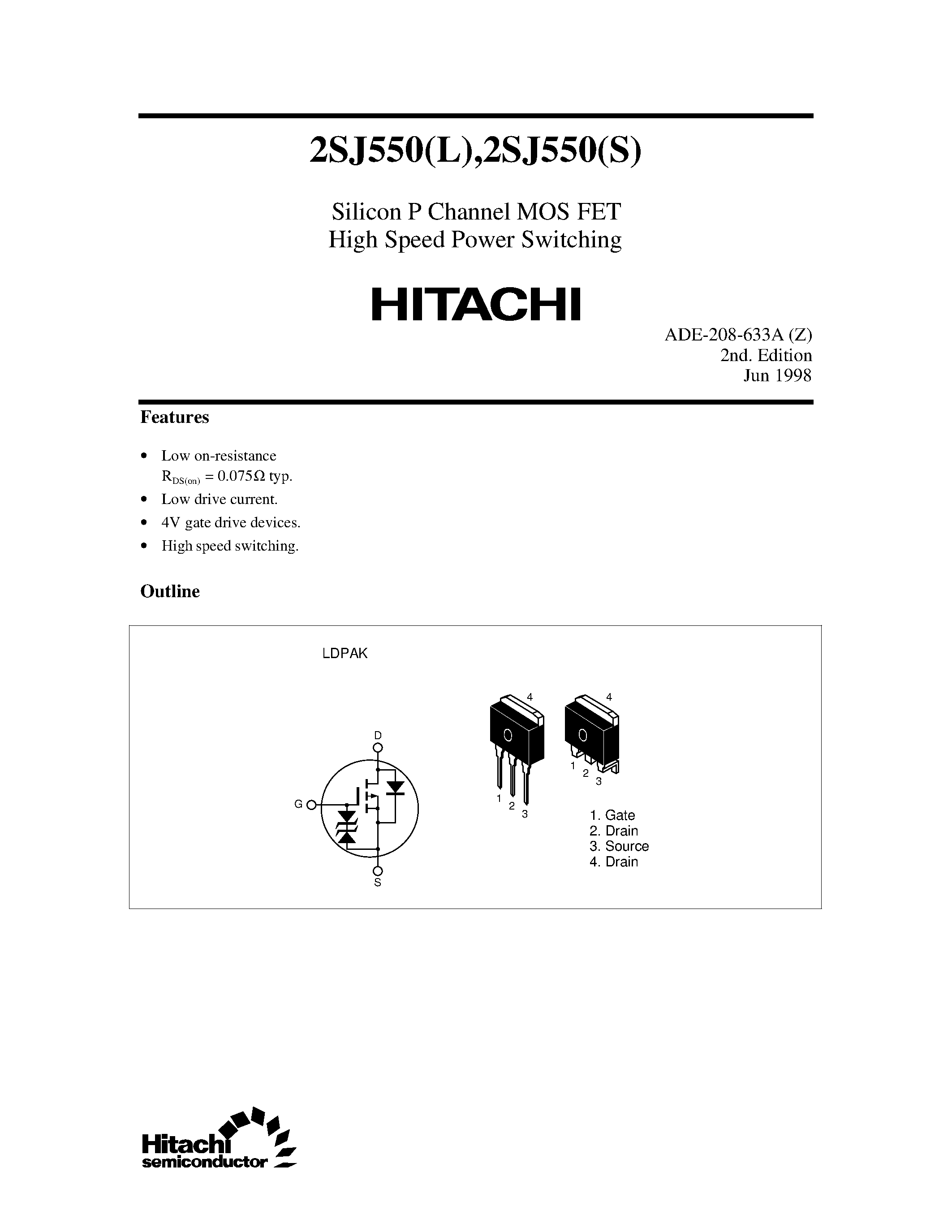 Даташит 2SJ550 - Silicon P Channel MOS FET High Speed Power Switching страница 1